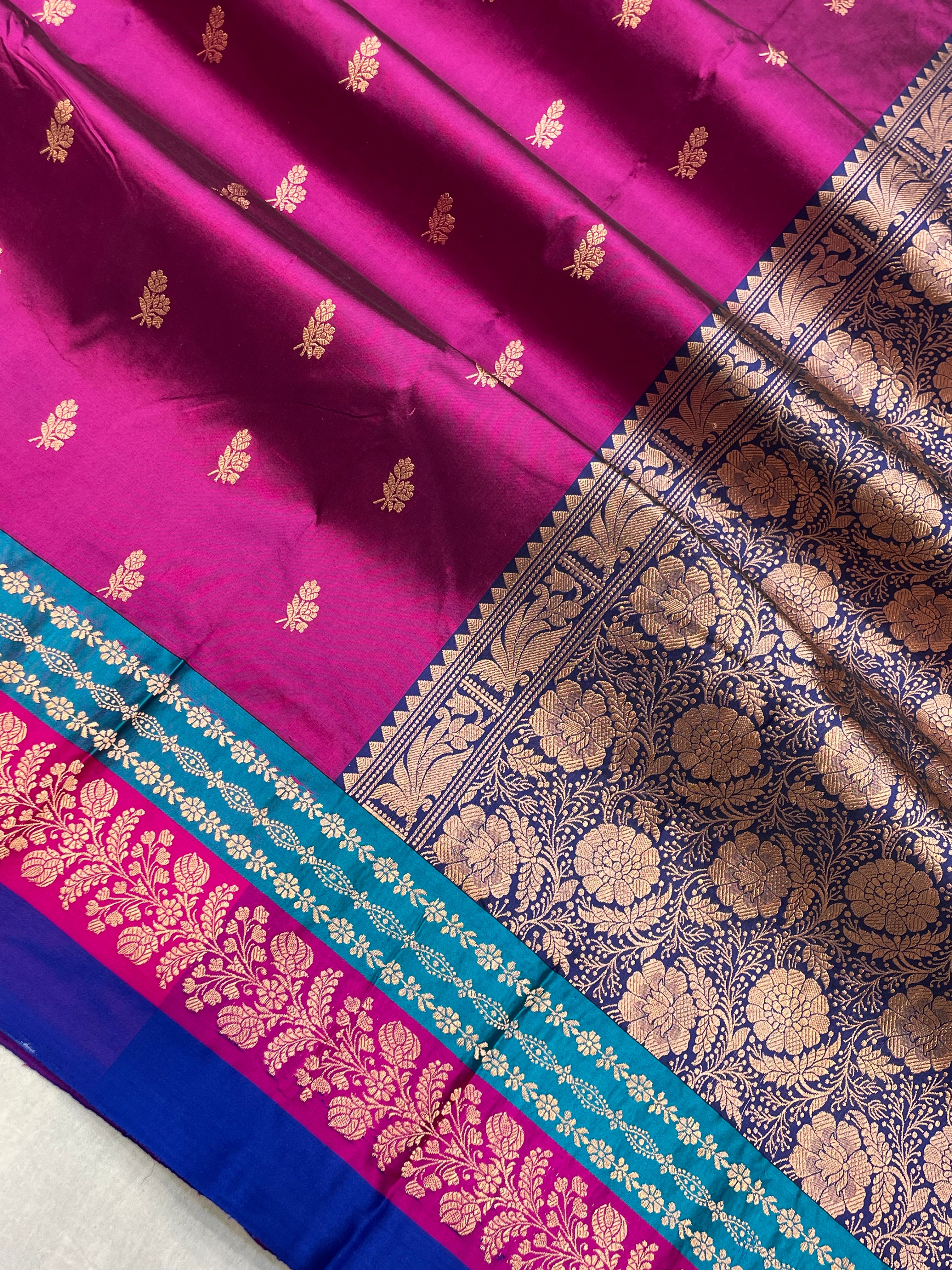 Pure Katan Silk Banarasi Handloom Saree - All over Kadua Buti
