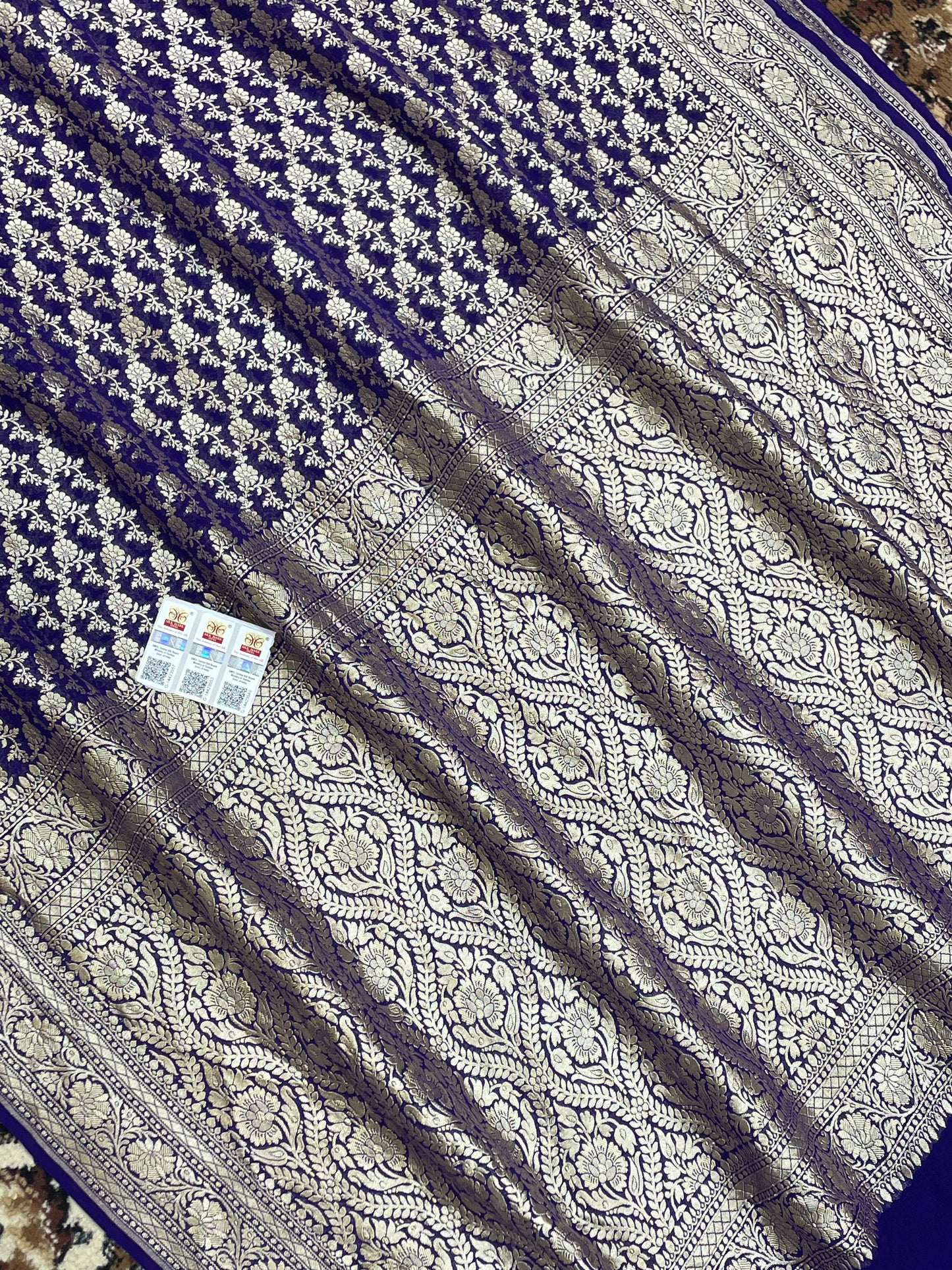 Royal Blue Color Khaddi Georgette Banarasi Saree - All Over Water Zari Work