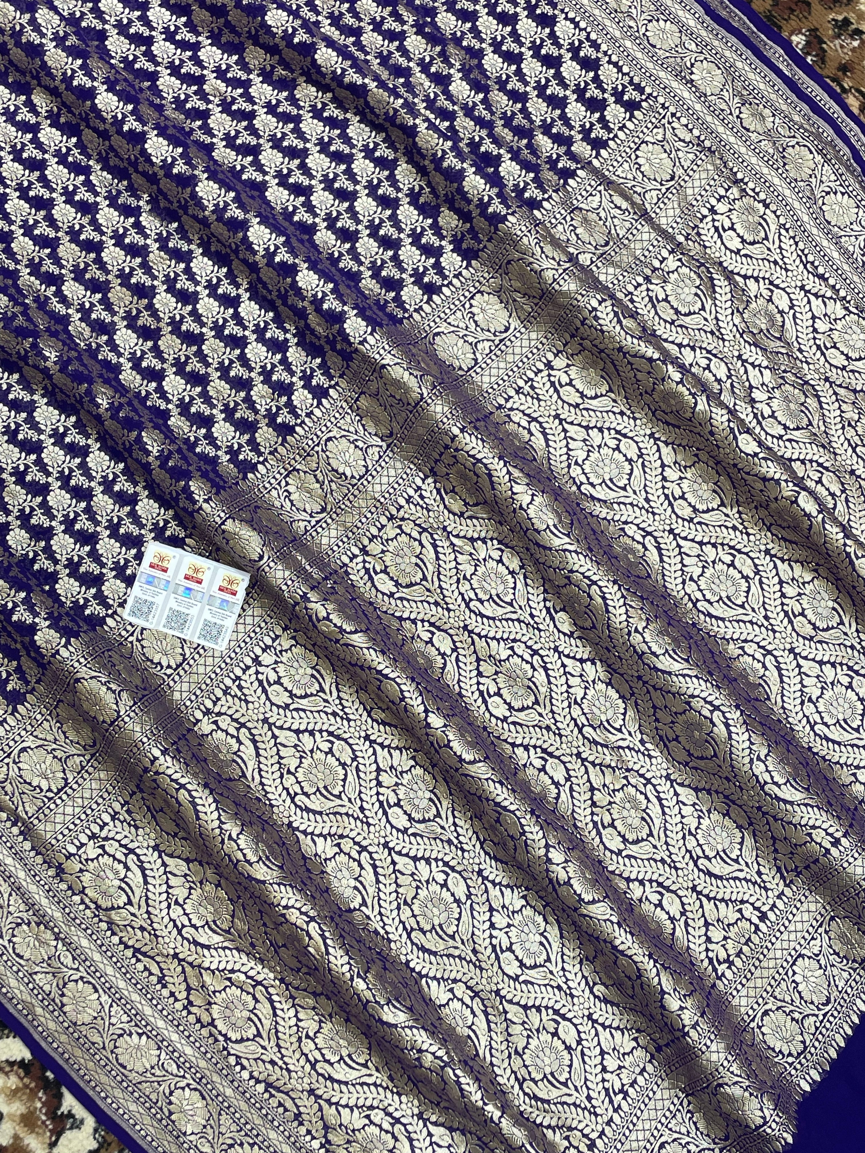 Royal Blue Color Khaddi Georgette Banarasi Saree - All Over Water Zari Work