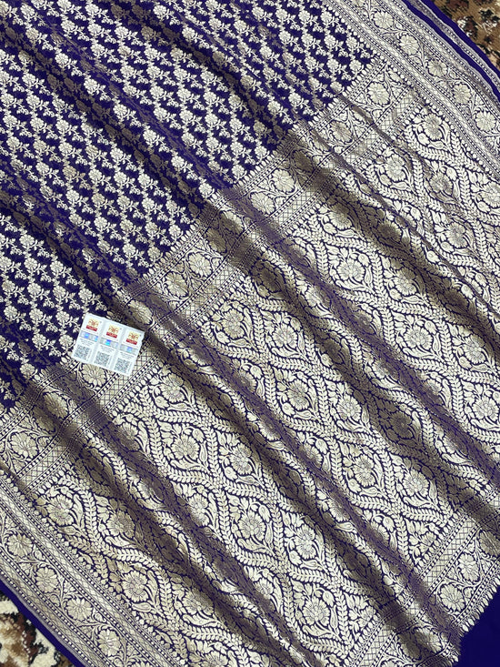 Royal Blue Color Khaddi Georgette Banarasi Saree - All Over Water Zari Work
