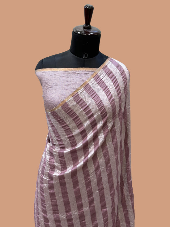 Dusty Pink Color Chiniya Tissue  Silk Banarasi Saree with Stripe Design
