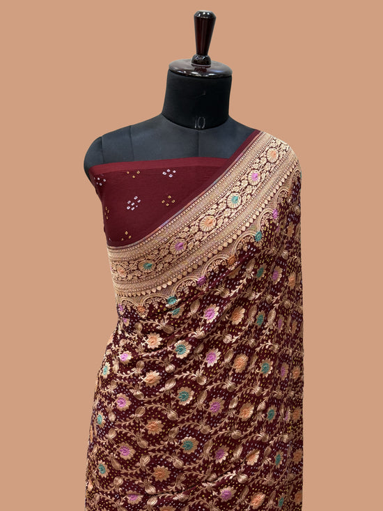 Pure Georgette Banarasi Bandhej Handloom Saree - Meenakari
