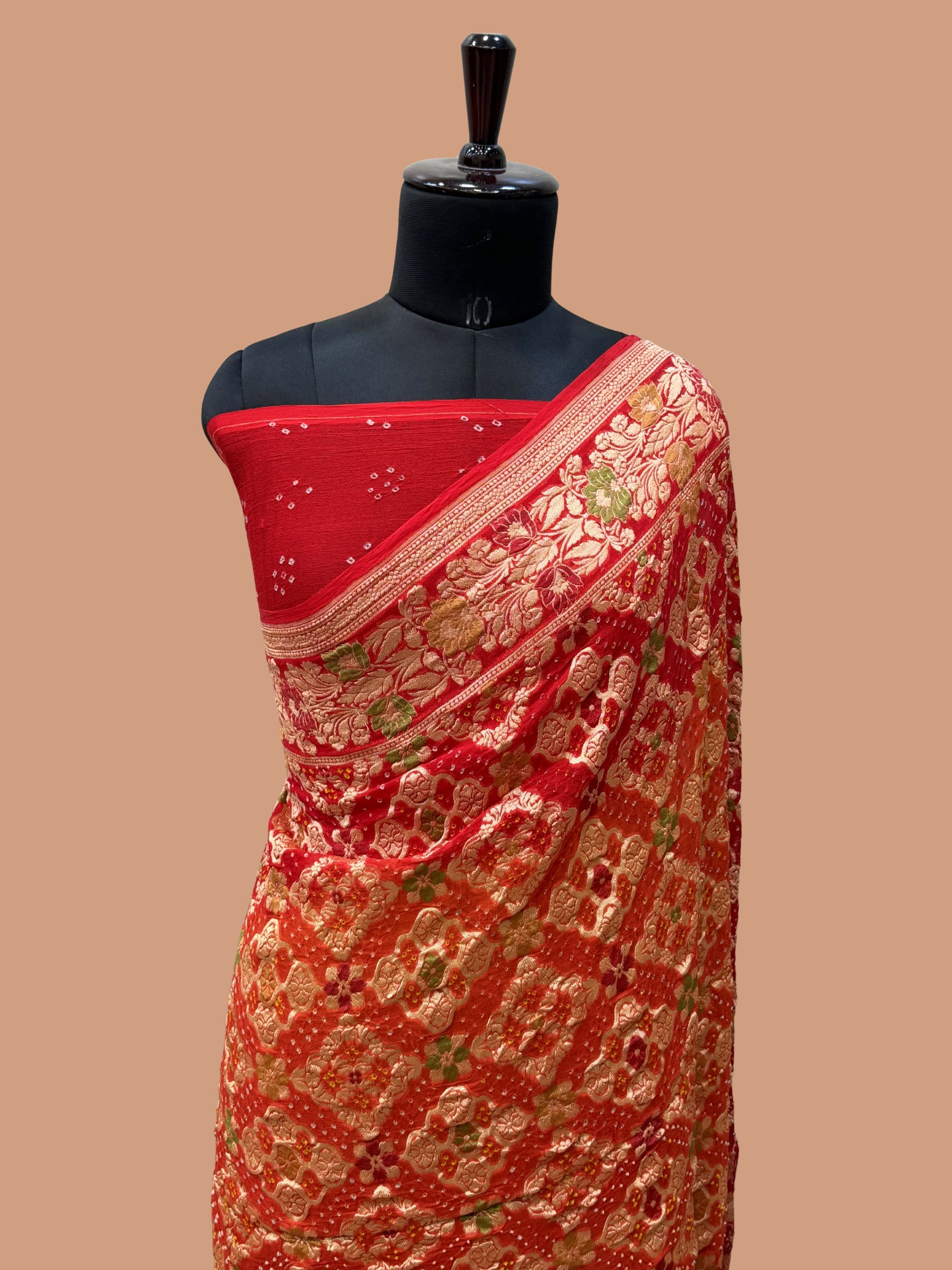 Pure Georgette Banarasi Bandhej Handloom Saree - Meenakari