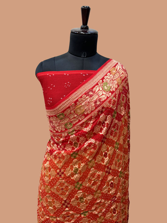 Pure Georgette Banarasi Bandhej Handloom Saree - Meenakari