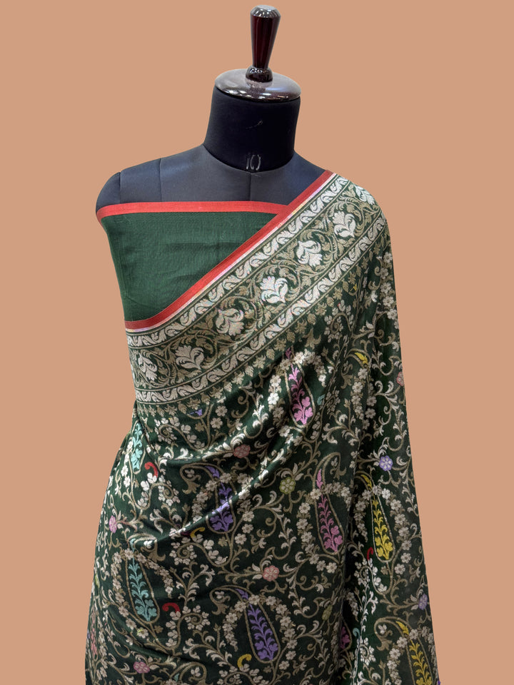 Green Color Cotton Silk Jamdani Banarasi Saree - All Over Jaal Work