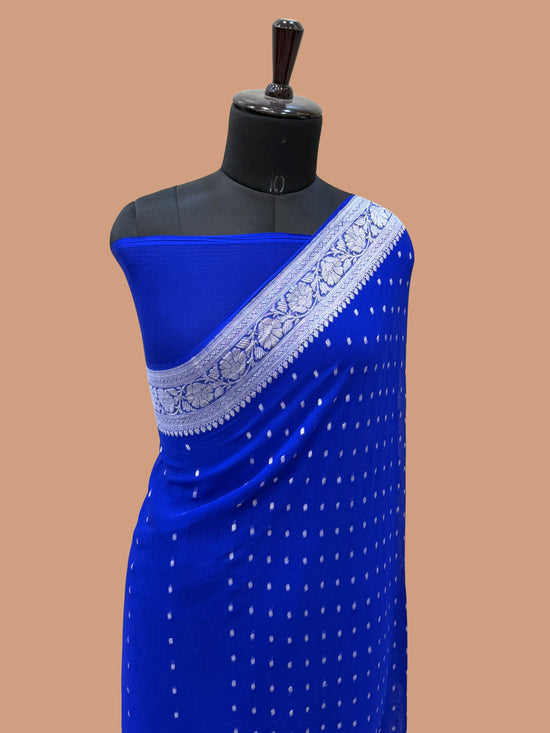 Pure Georgette Handloom Banarasi Saree - Silver Zari