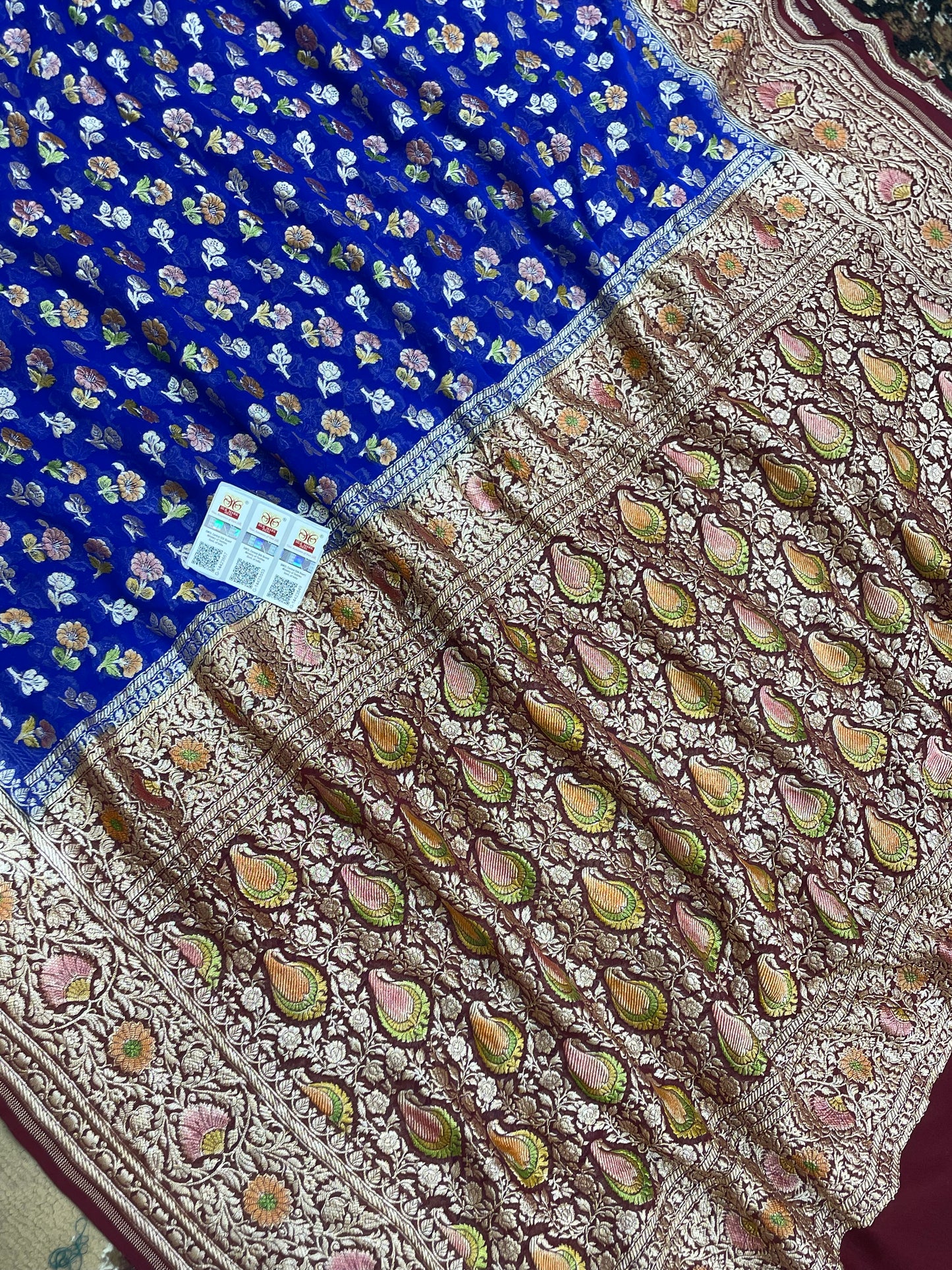 Royal Blue Color Khaddi Georgette Banarasi Saree - All Over Buti Work with Meenakari