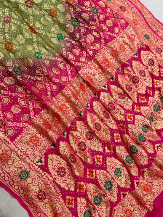 Pure Georgette Banarasi Bandhej Handloom Saree - Meenakari
