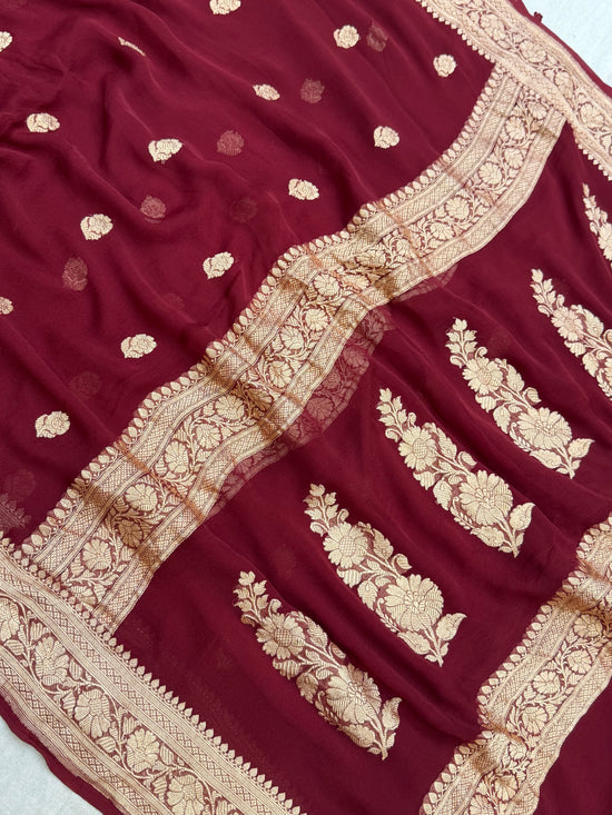 Pure Georgette Handloom Banarasi Saree - Silver Zari