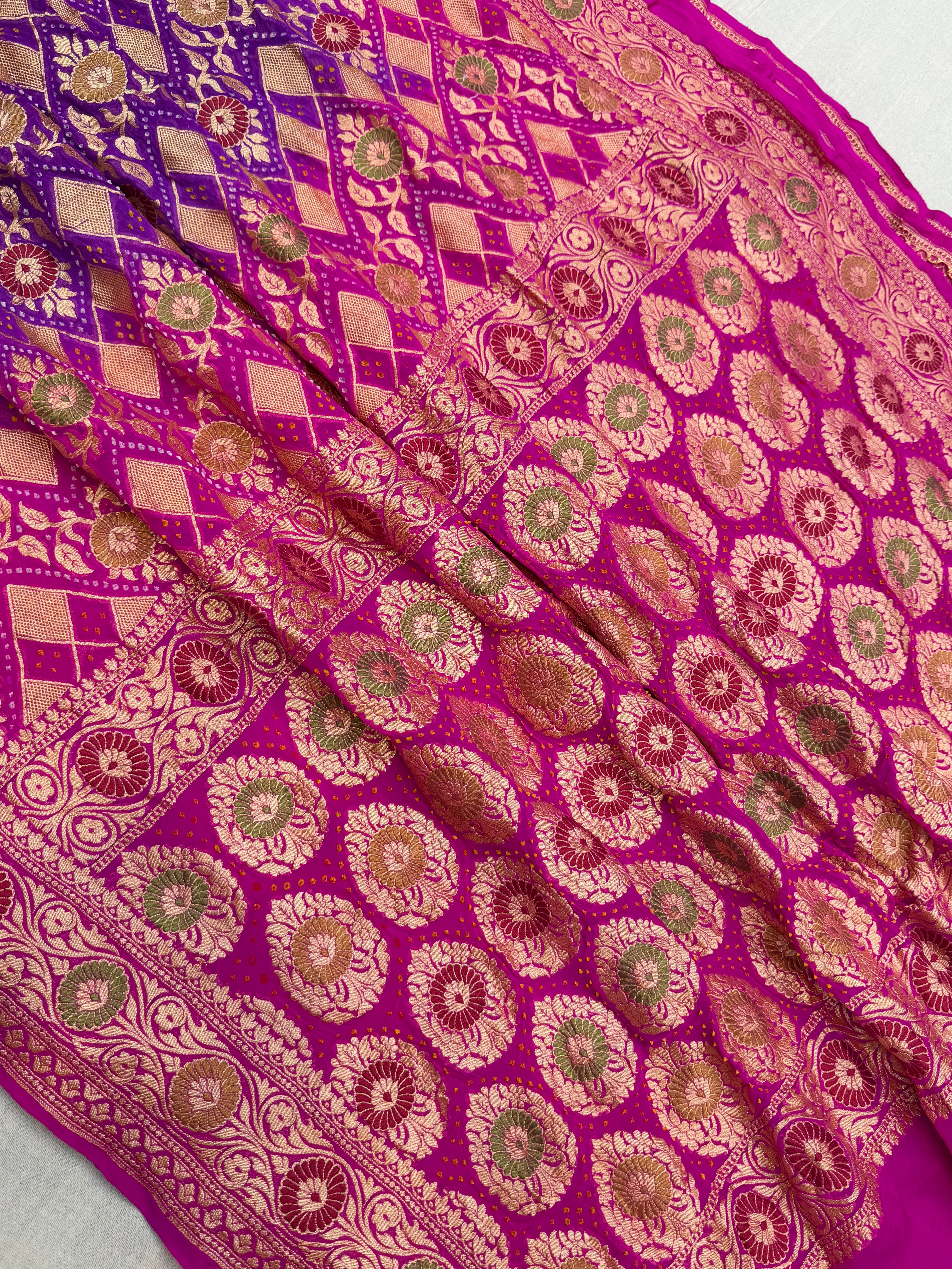 Pure Georgette Banarasi Bandhej Handloom Saree - Meenakari