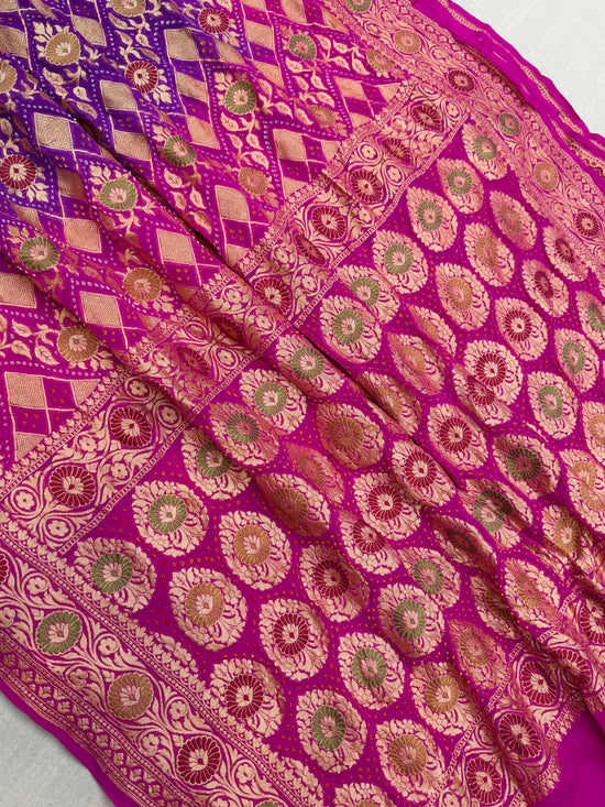Pure Georgette Banarasi Bandhej Handloom Saree - Meenakari