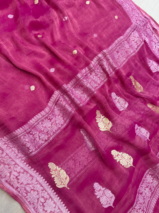 Pure Georgette Tissue Handloom Banarasi Saree - Silver Zari