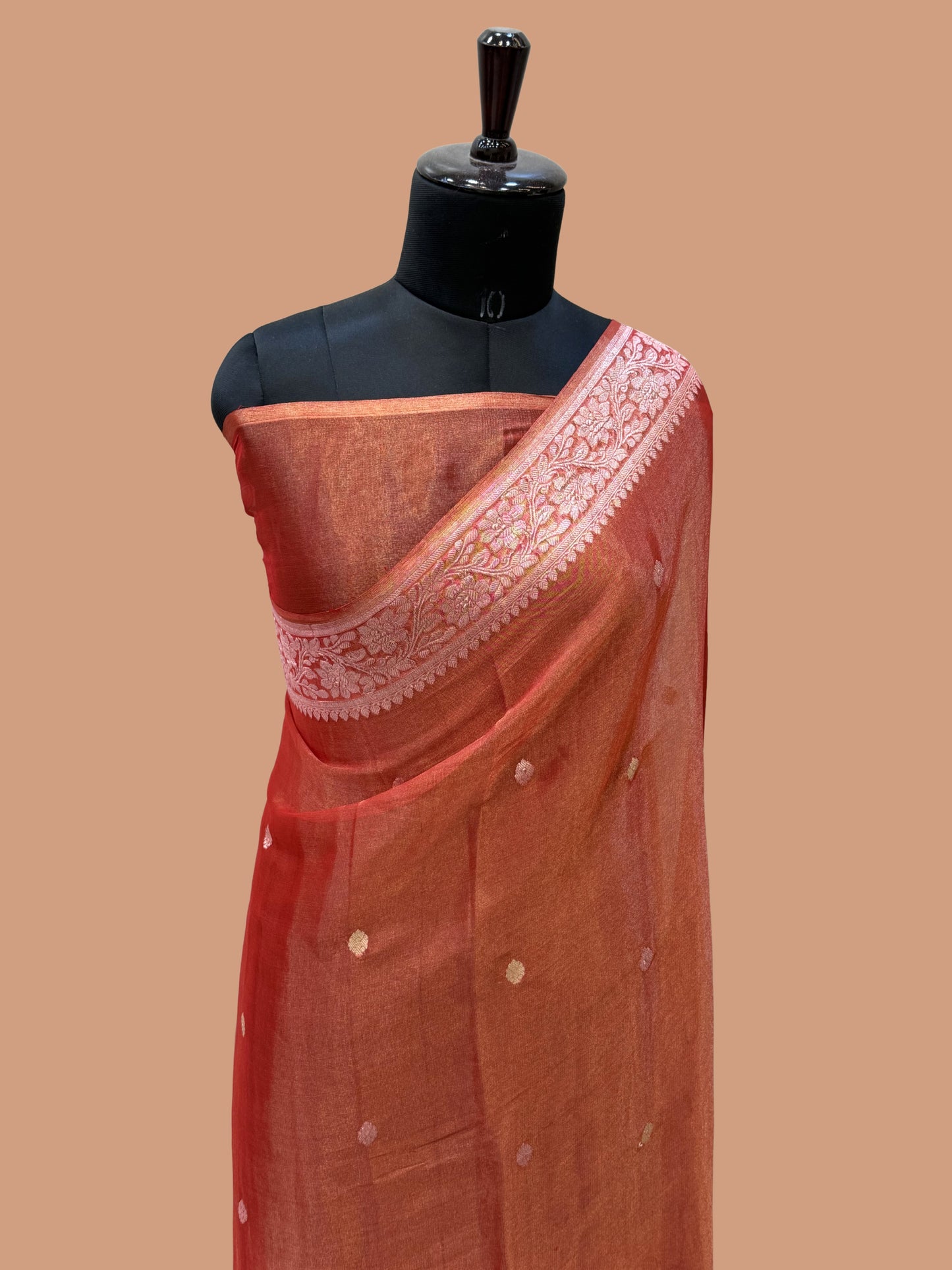 Pure Georgette Tissue Handloom Banarasi Saree - Gold Zari
