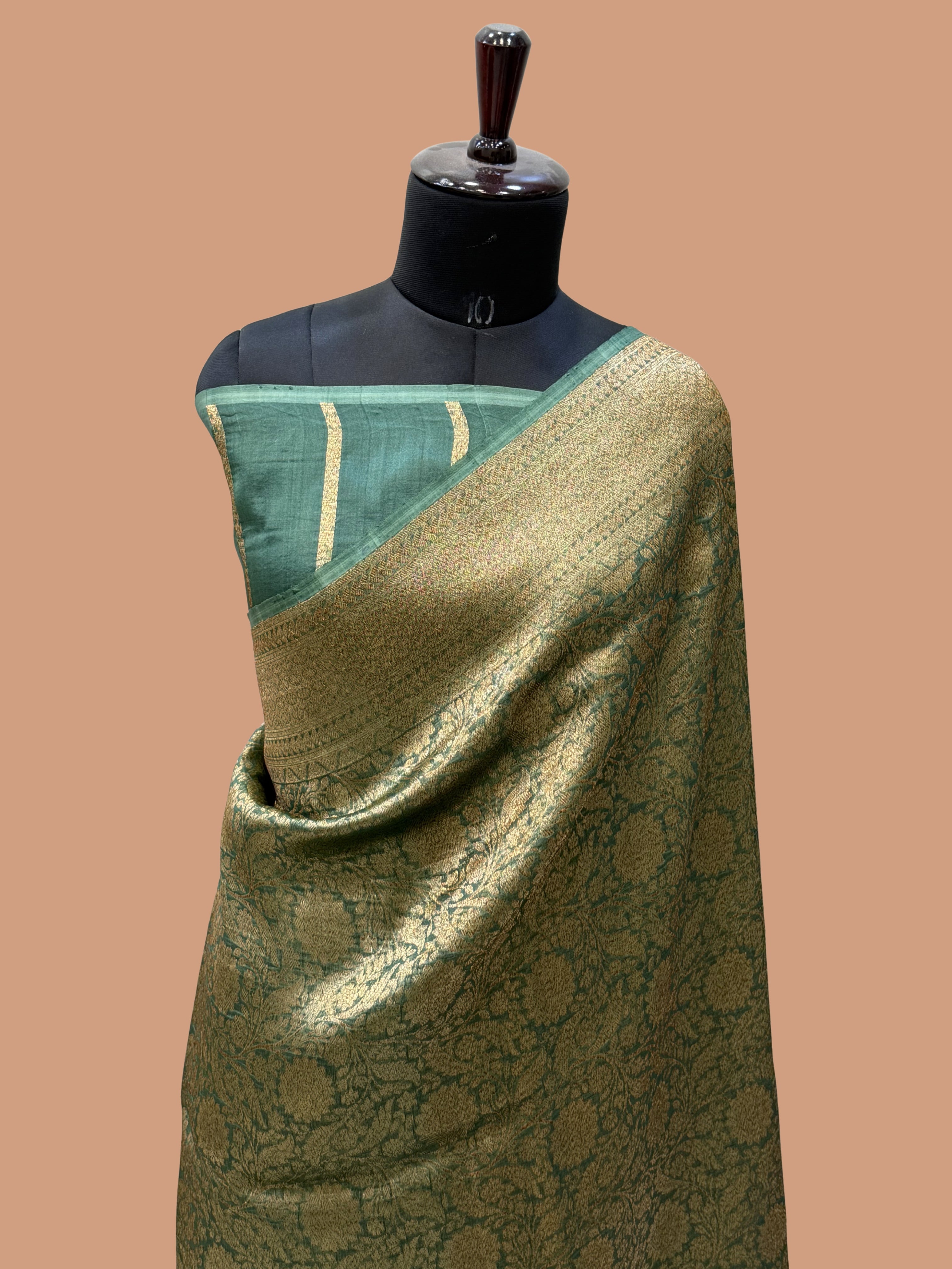 Green Color Pure Kora Silk Handloom Banarasi Saree - All Over Brocade Jaal Work