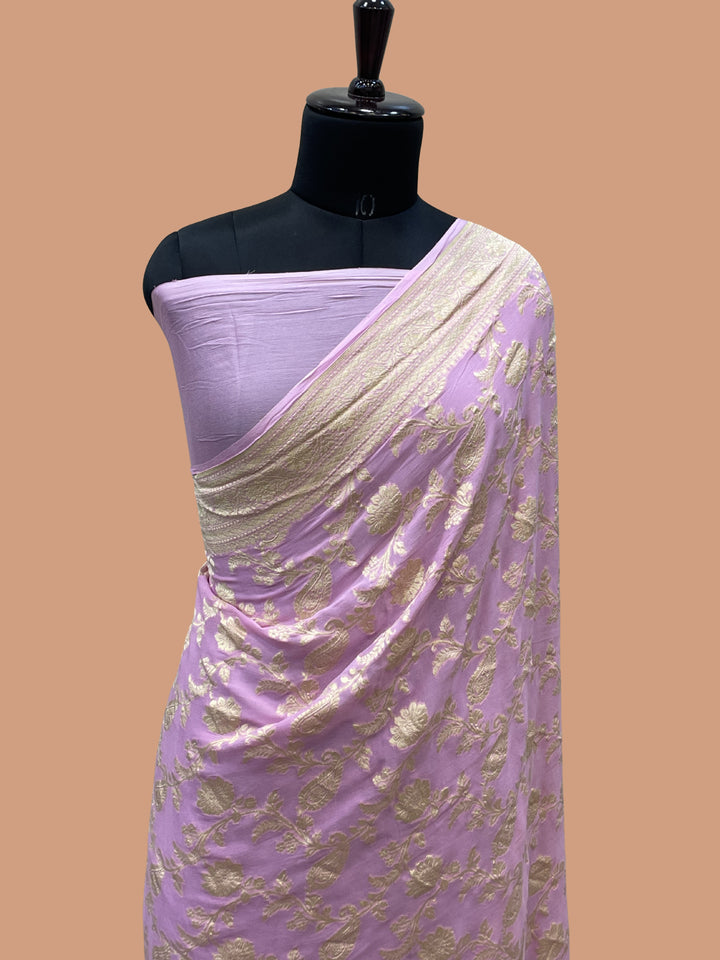 Light Lovendor Color Khaddi Georgette Banarasi Saree - All Over Jaal Work with Water Zari