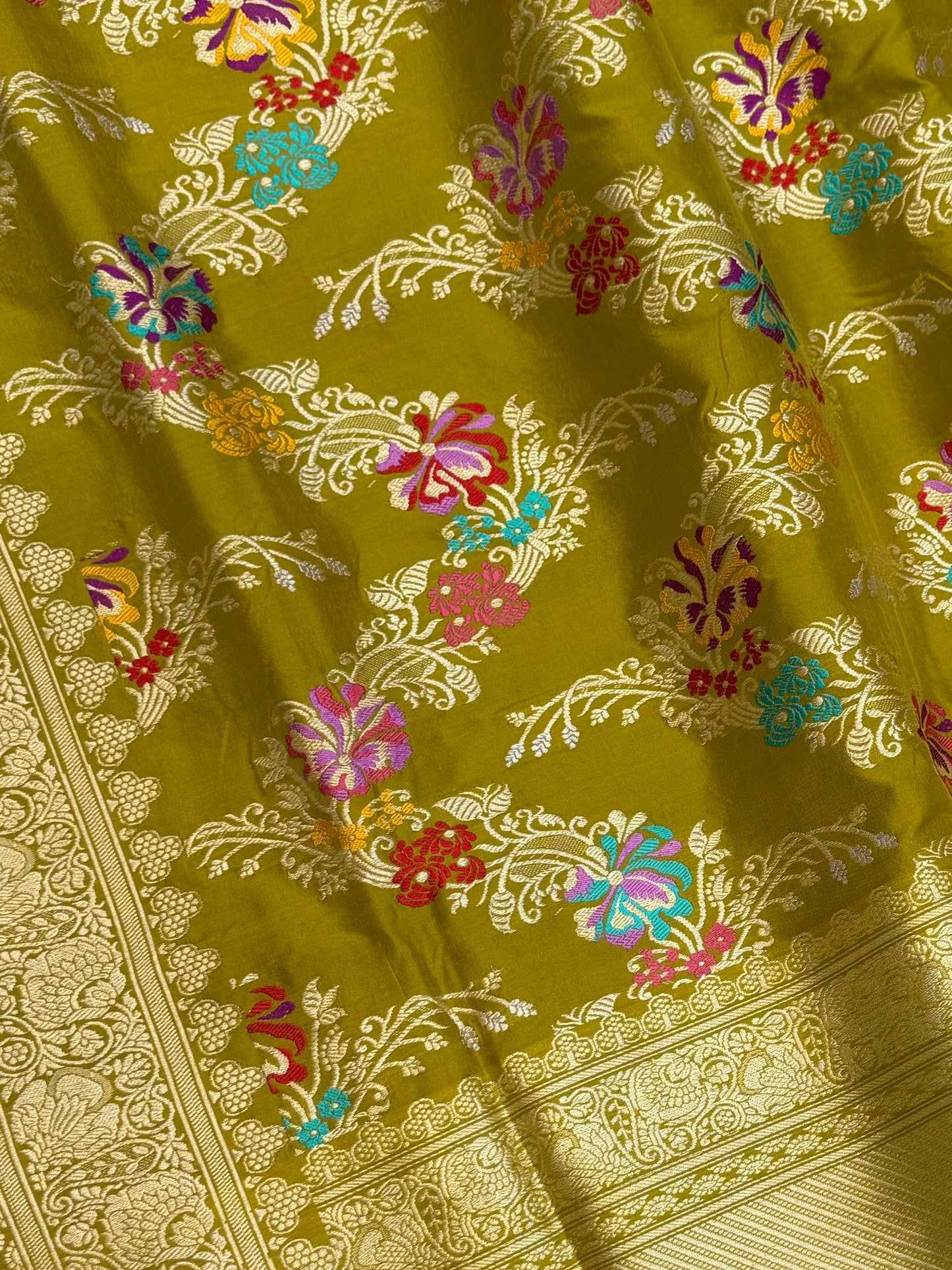 Pure Katan Silk Banarasi Handloom Saree - All over Kadua Jaal