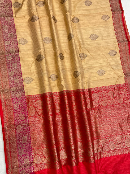 Pure Dupion Tusser Silk Handloom Banarasi Saree