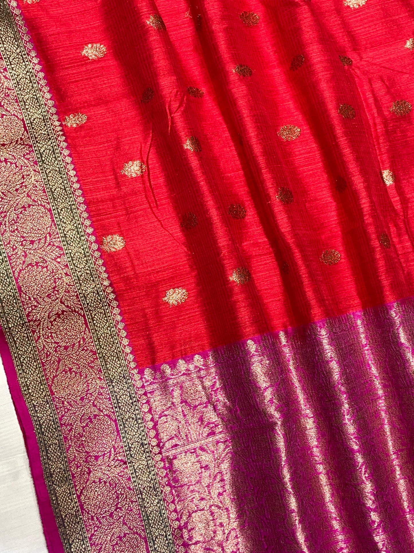 Pure Dupion Tusser Silk Handloom Banarasi Saree