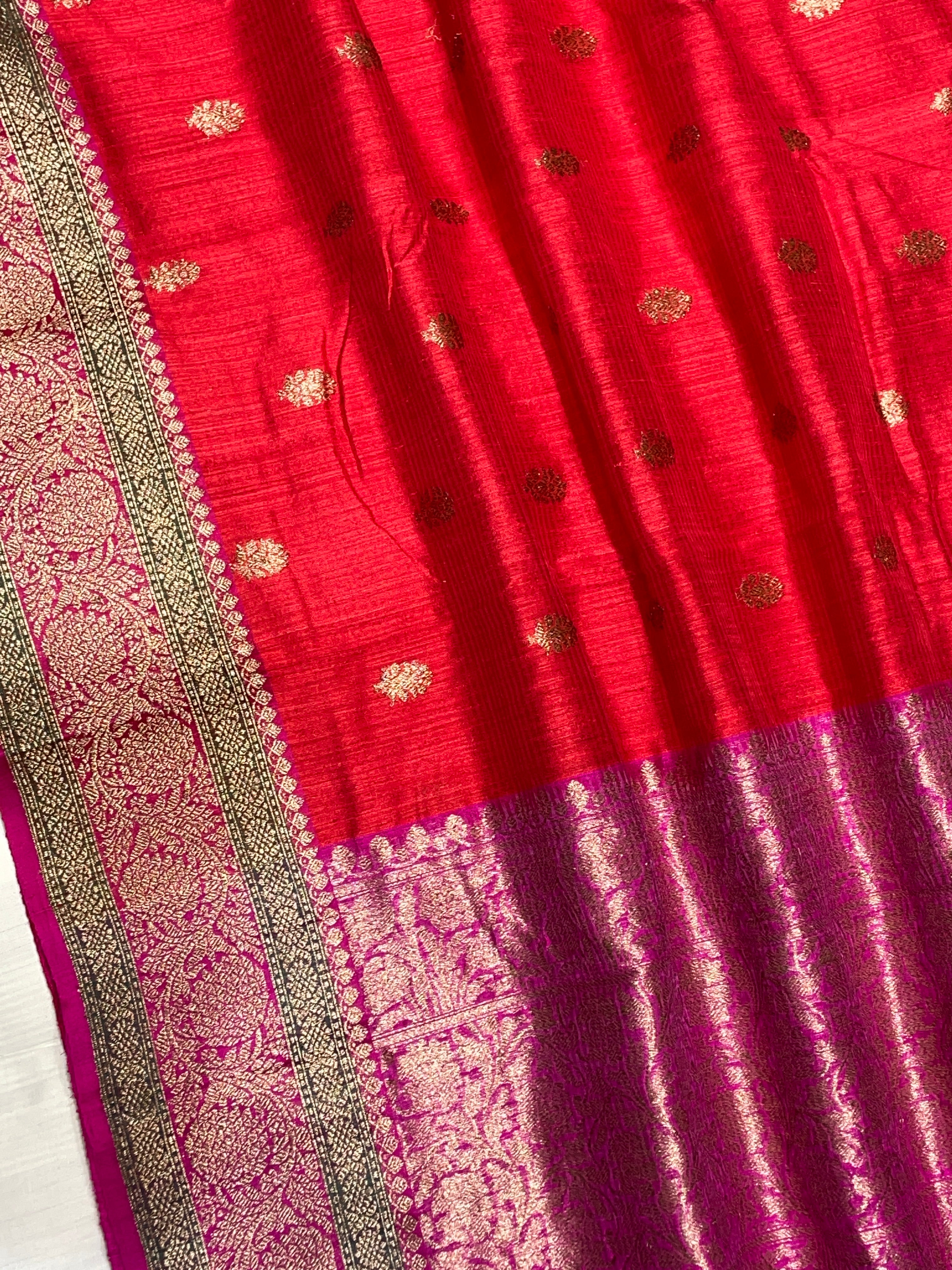 Pure Dupion Tusser Silk Handloom Banarasi Saree