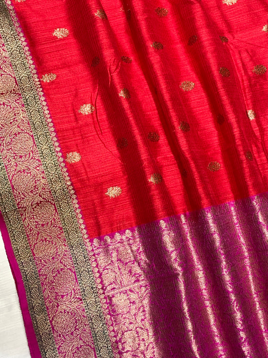 Pure Dupion Tusser Silk Handloom Banarasi Saree
