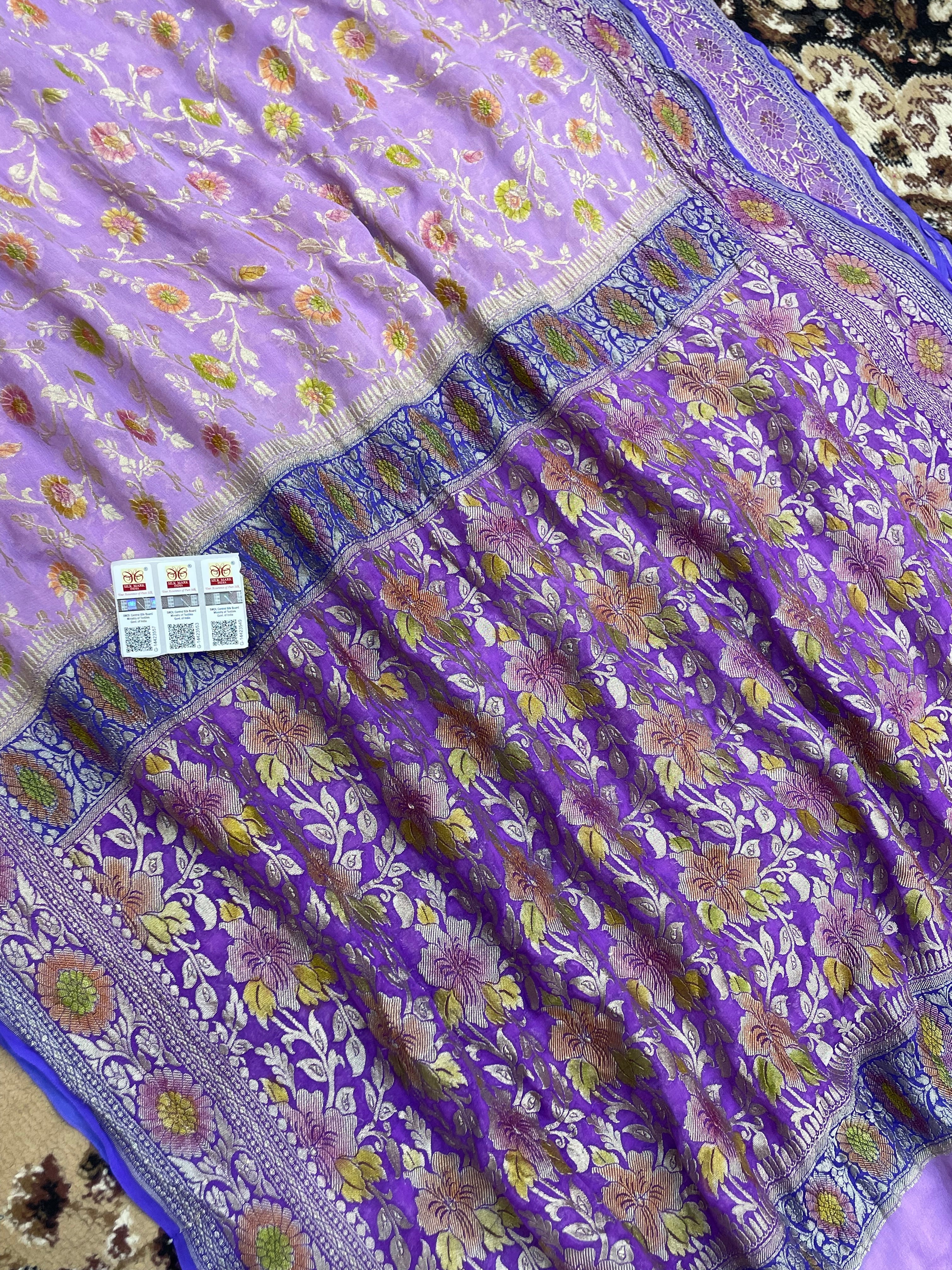 Lovendor Color Khaddi Georgette Banarasi Saree - All over Jaal Work with Meenakari
