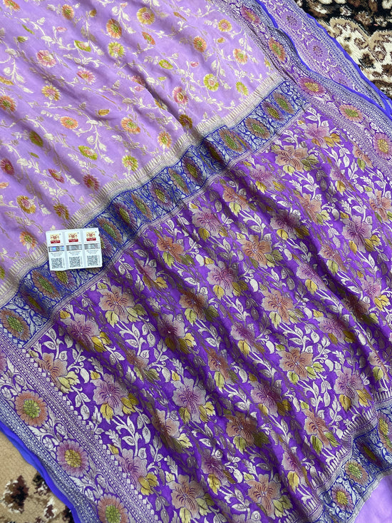 Lovendor Color Khaddi Georgette Banarasi Saree - All over Jaal Work with Meenakari