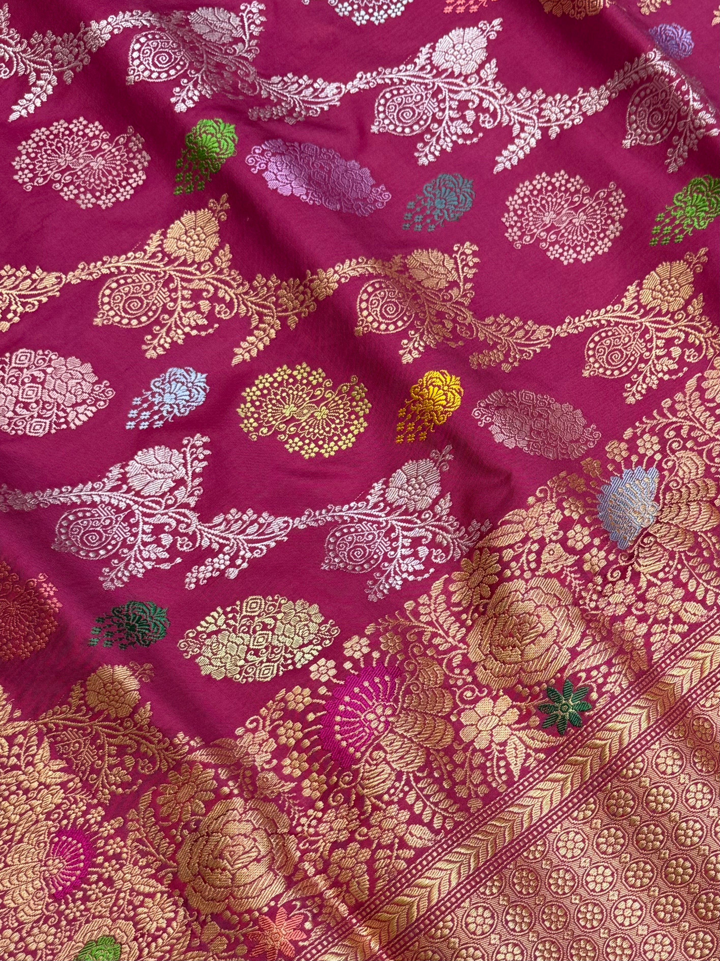 Pure Katan Silk Banarasi Handloom Saree - All over Kadua Jangla