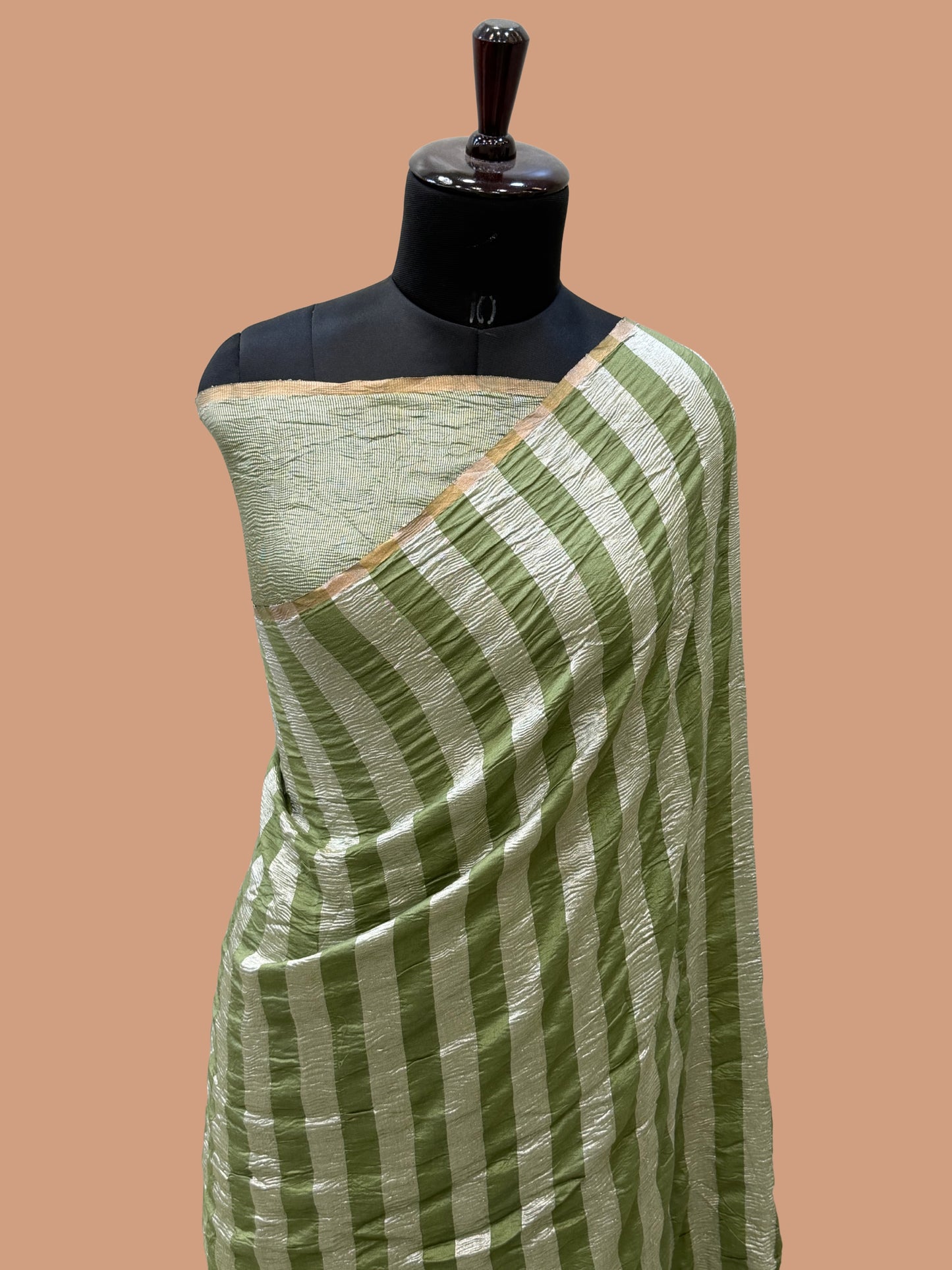 Pista Color Chiniya Tissue  Silk Banarasi Saree with Stripe Design