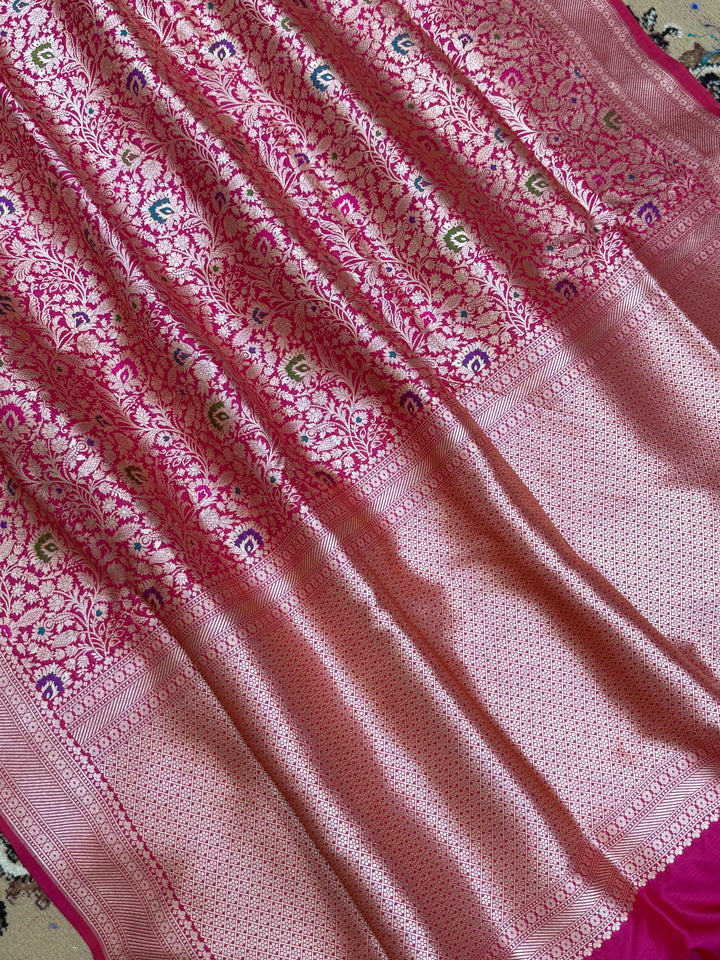 Rani Color Pure Silk Handloom Banarasi Saree - All Over tanchui work With Meenakari
