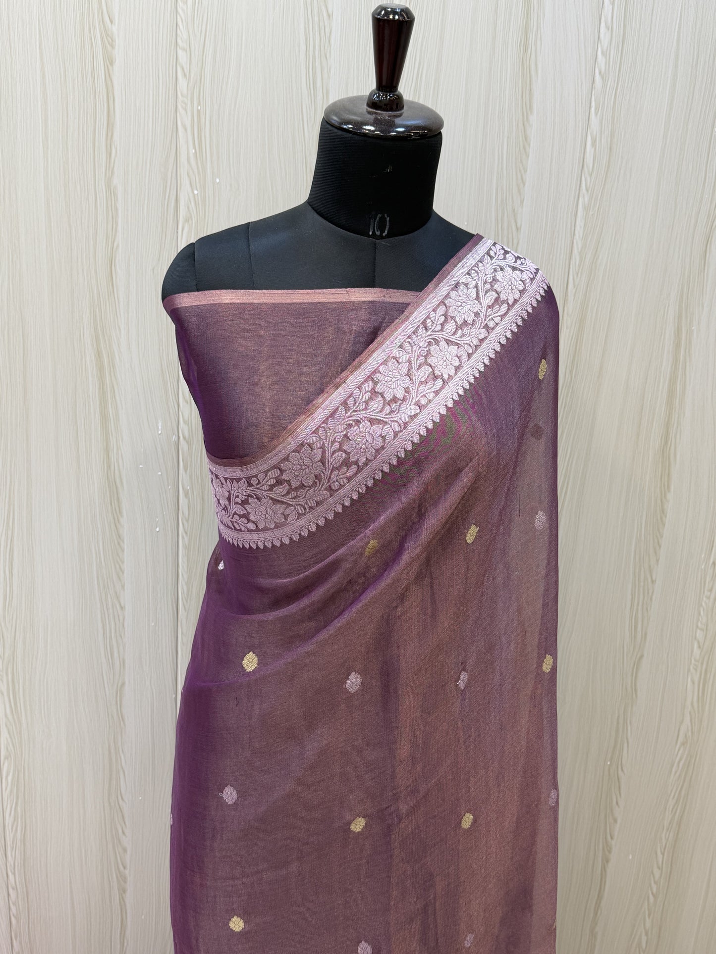 Pure Georgette Tissue Handloom Banarasi Saree - Silver Zari