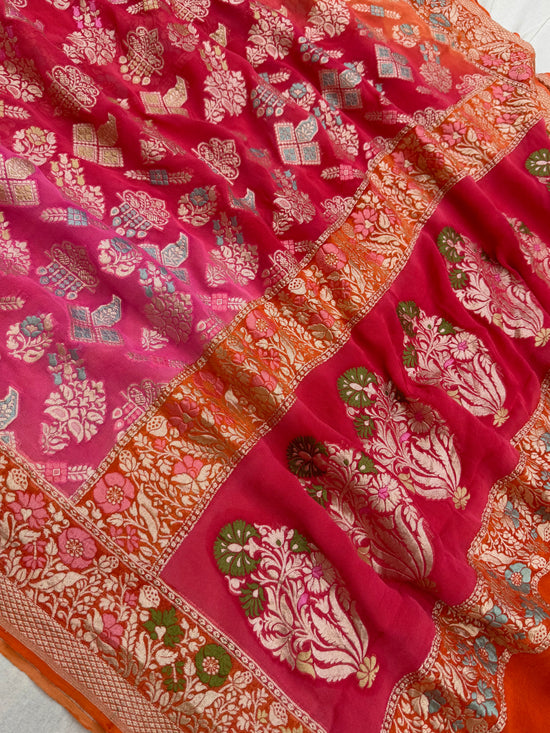 Khaddi Georgette Handloom Banarasi Saree - Gold Zari