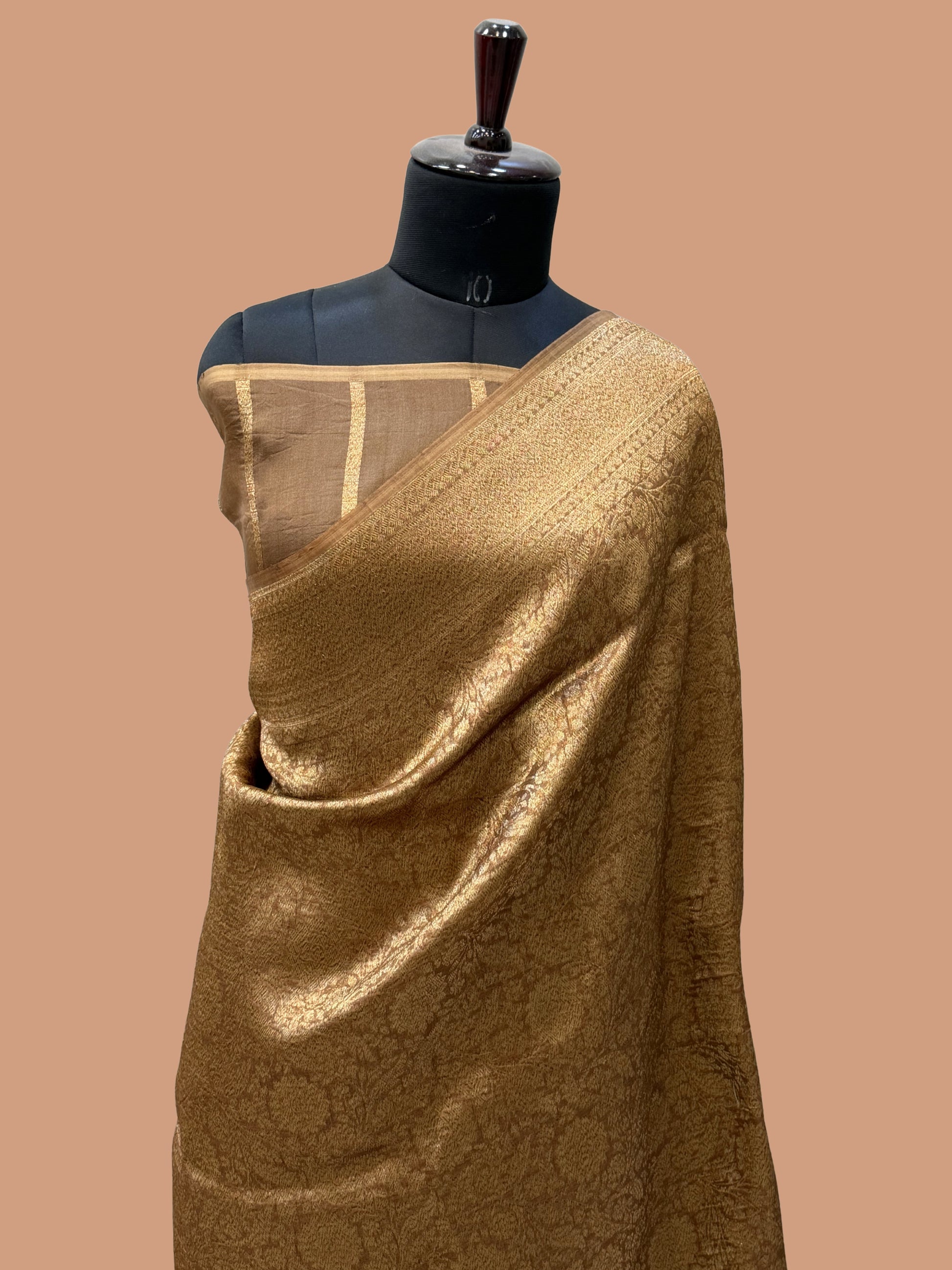 Brown Color Pure Kora Silk Handloom Banarasi Saree - All Over Brocade Jaal Work
