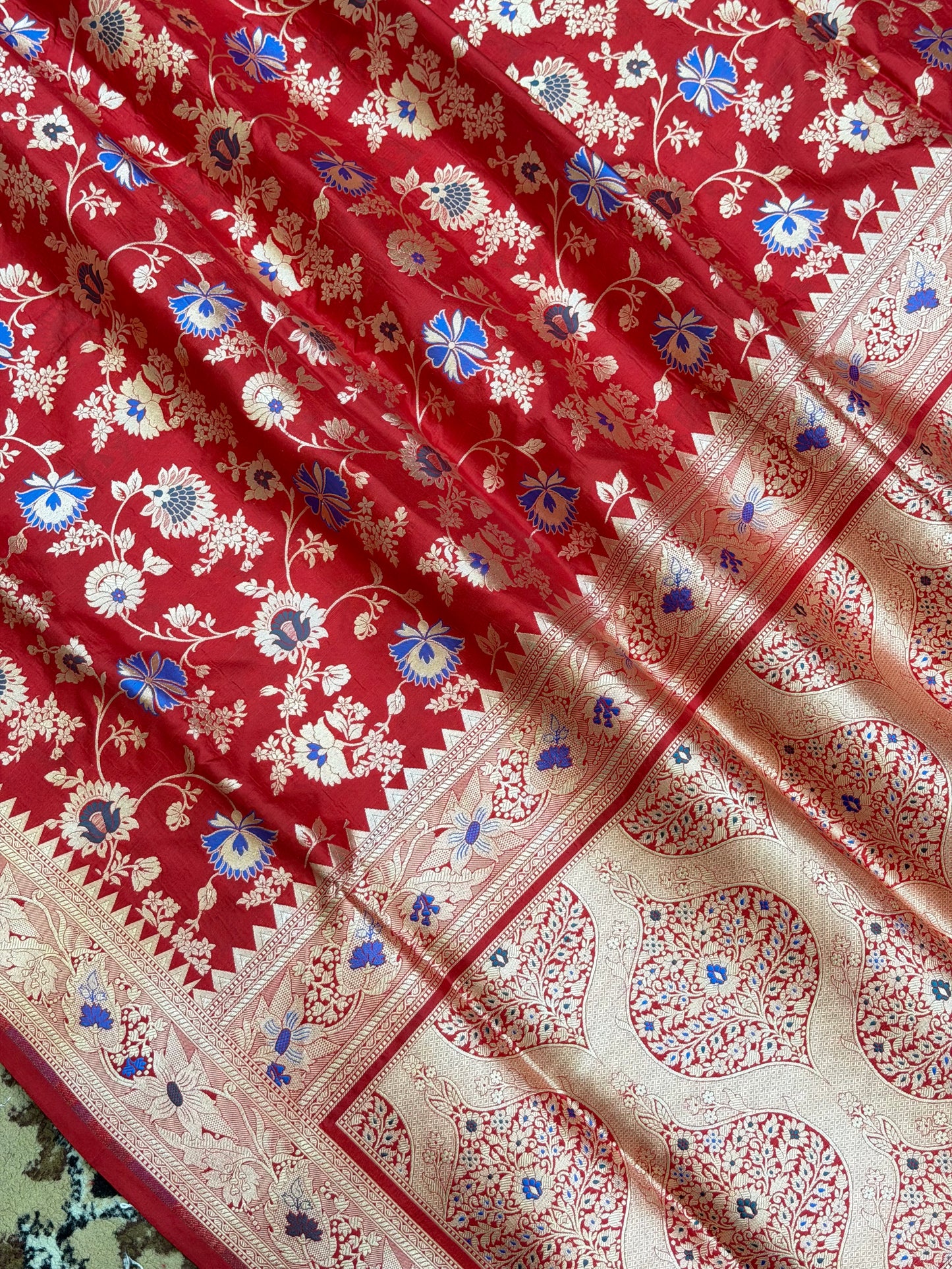 Red Color Pure Silk Handloom Banarasi Saree - All Over Jaal work with Meenakari