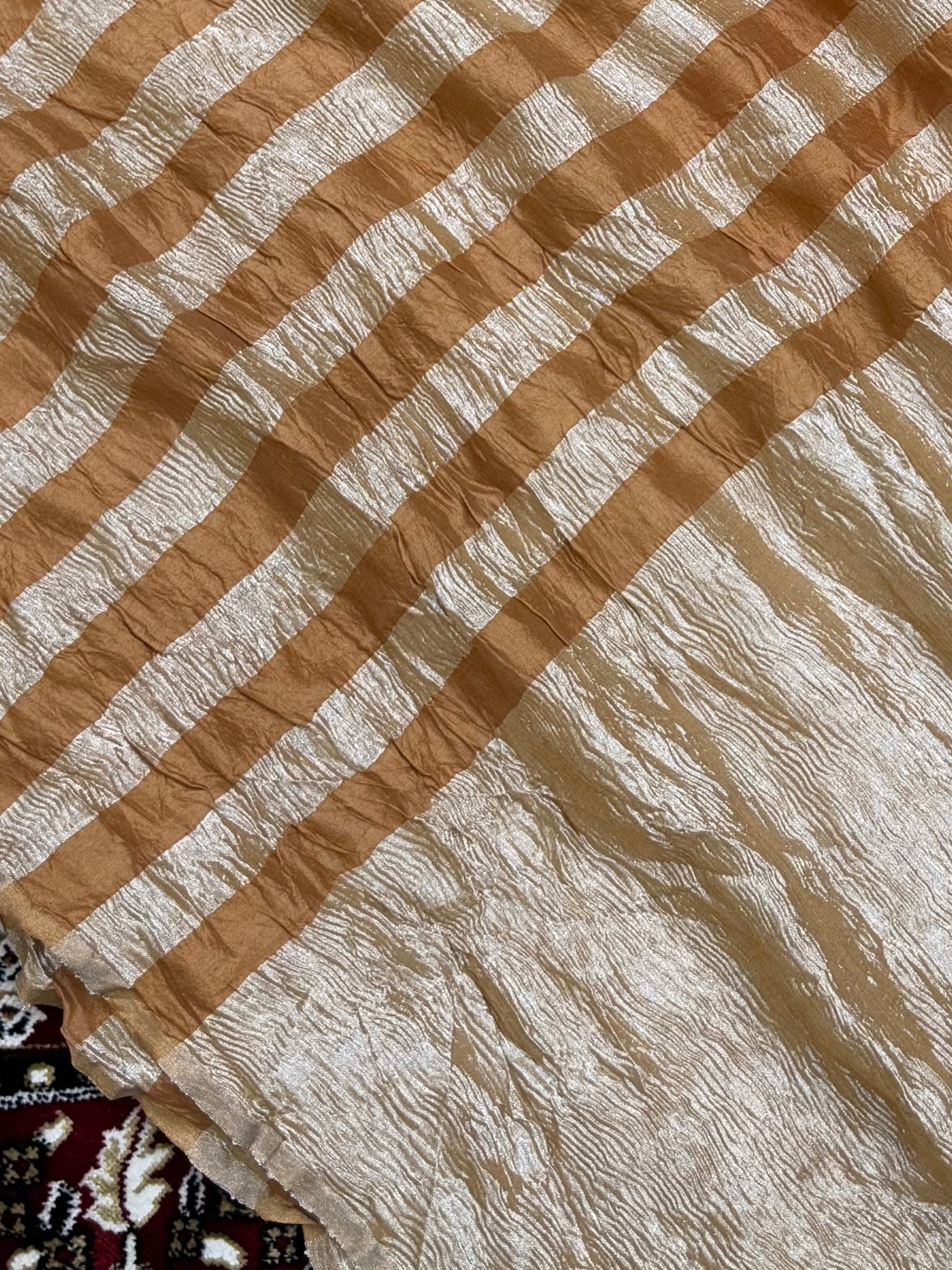 Musterd Color Chiniya Tissue  Silk Banarasi Saree with Stripe Design