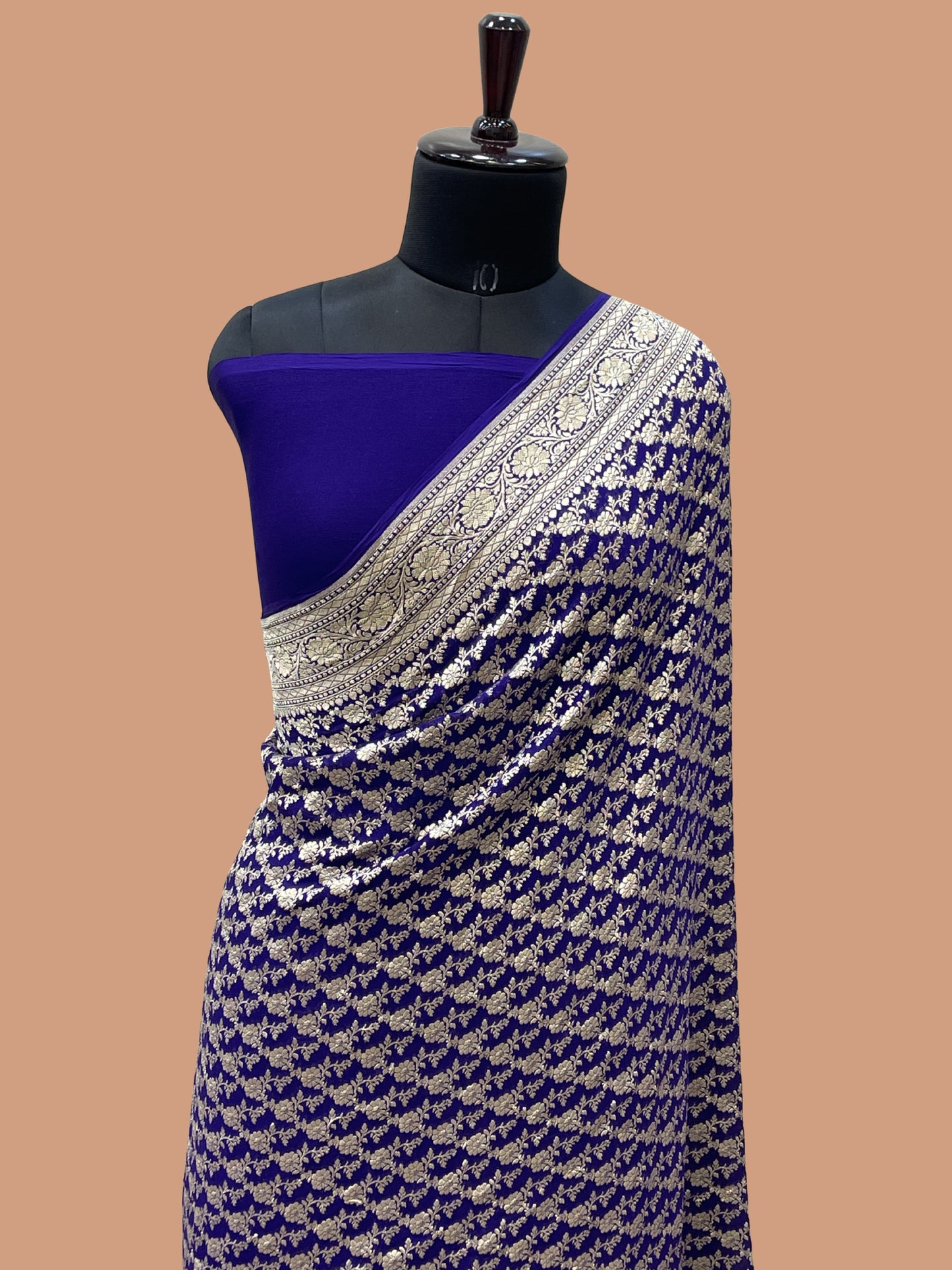 Royal Blue Color Khaddi Georgette Banarasi Saree - All Over Water Zari Work