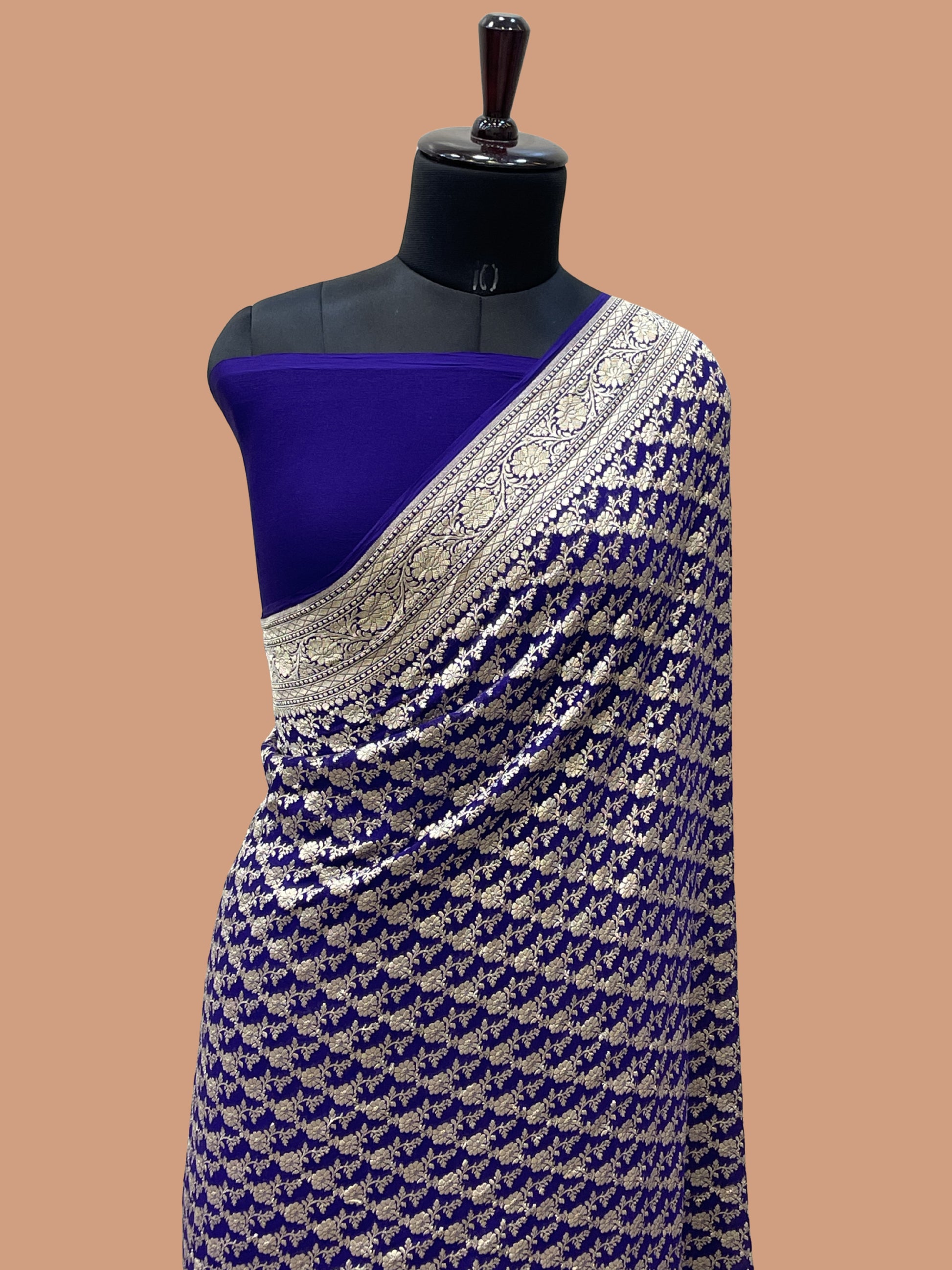 Royal Blue Color Khaddi Georgette Banarasi Saree - All Over Water Zari Work