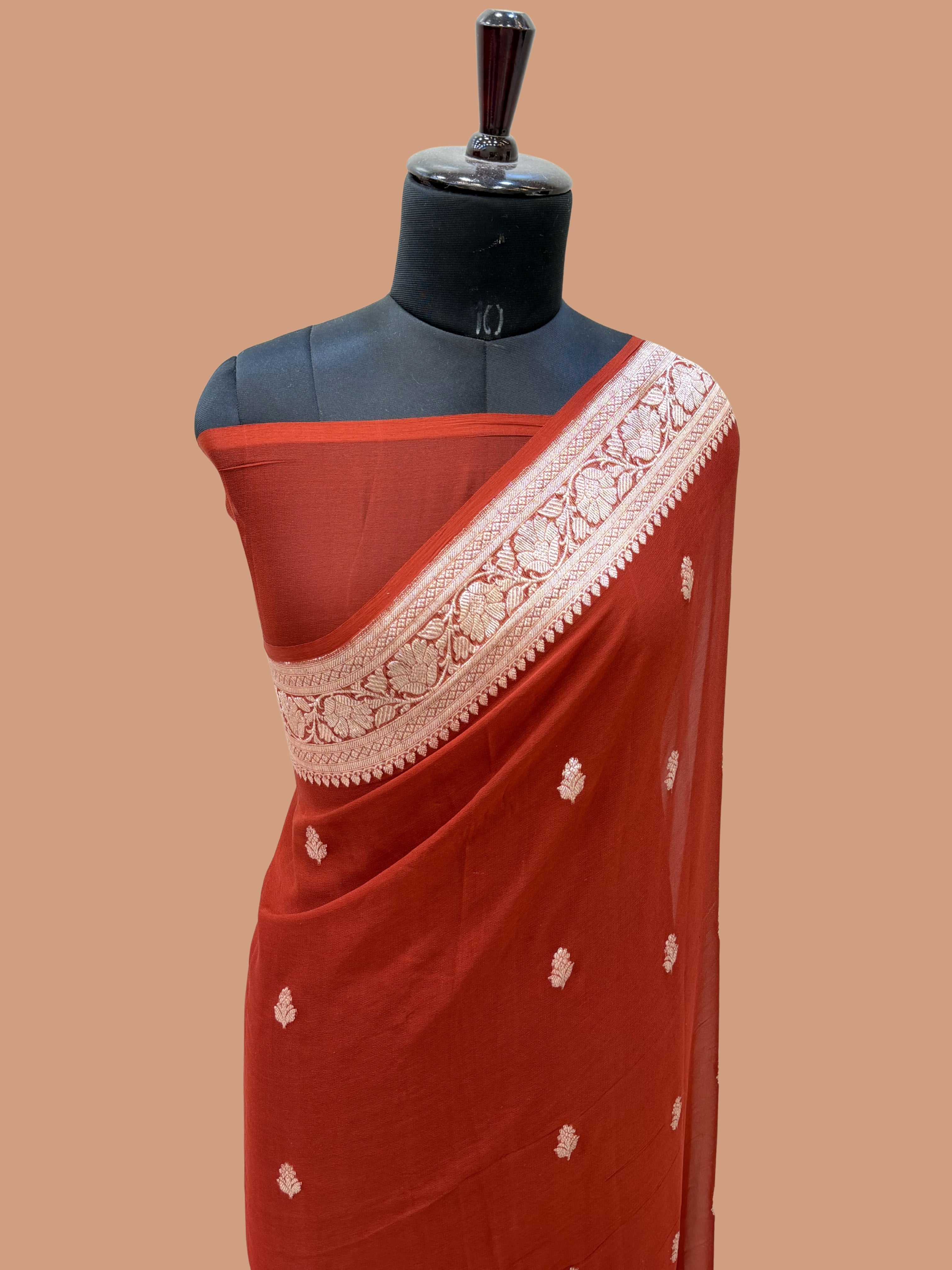 Pure Georgette Handloom Banarasi Saree - Gold Zari