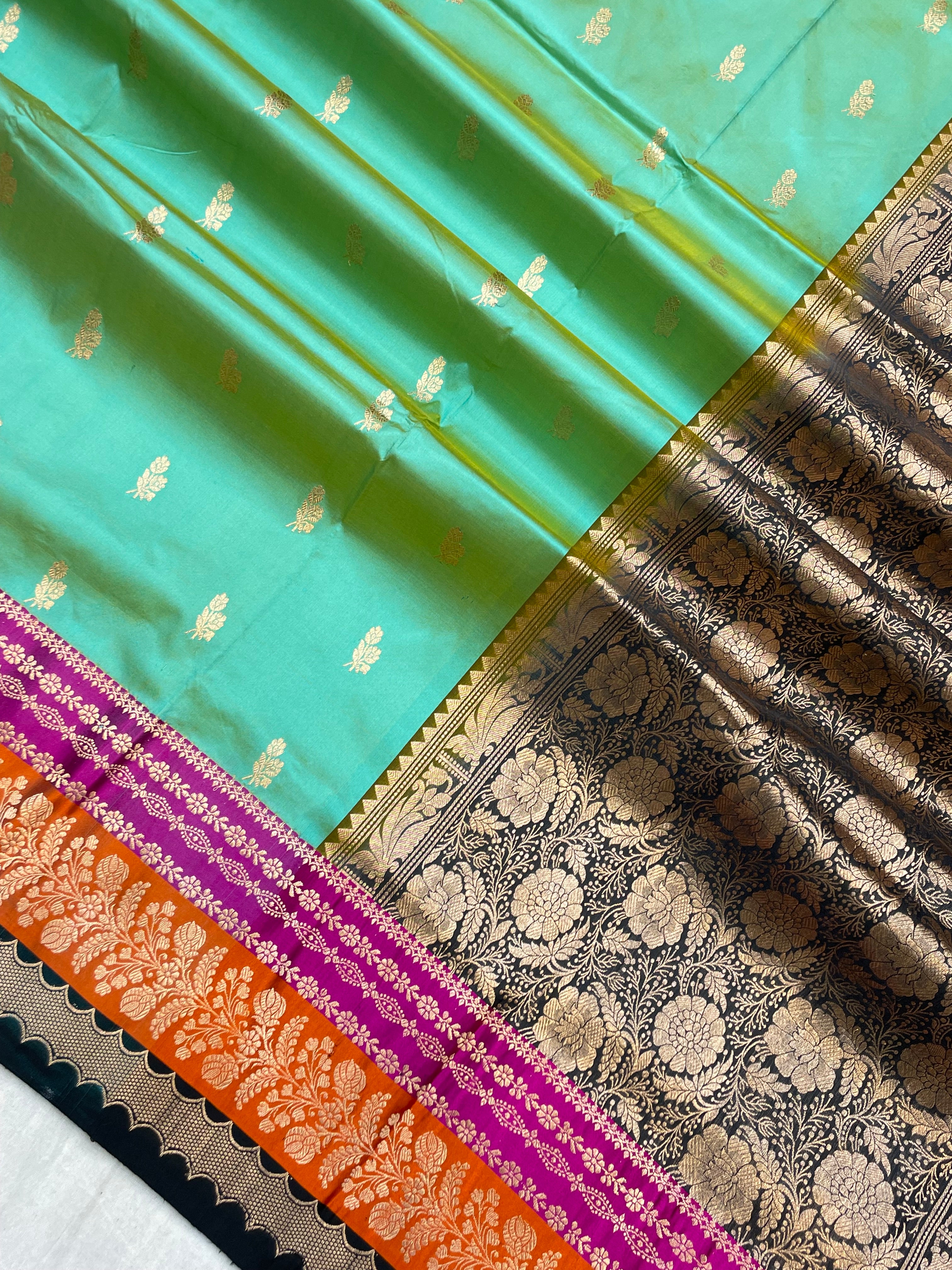 Pure Katan Silk Banarasi Handloom Saree - All over Kadua Buti