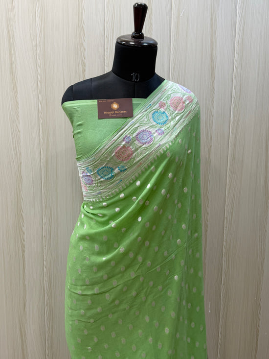 Pista Color Khaddi Georgette Banarasi Saree