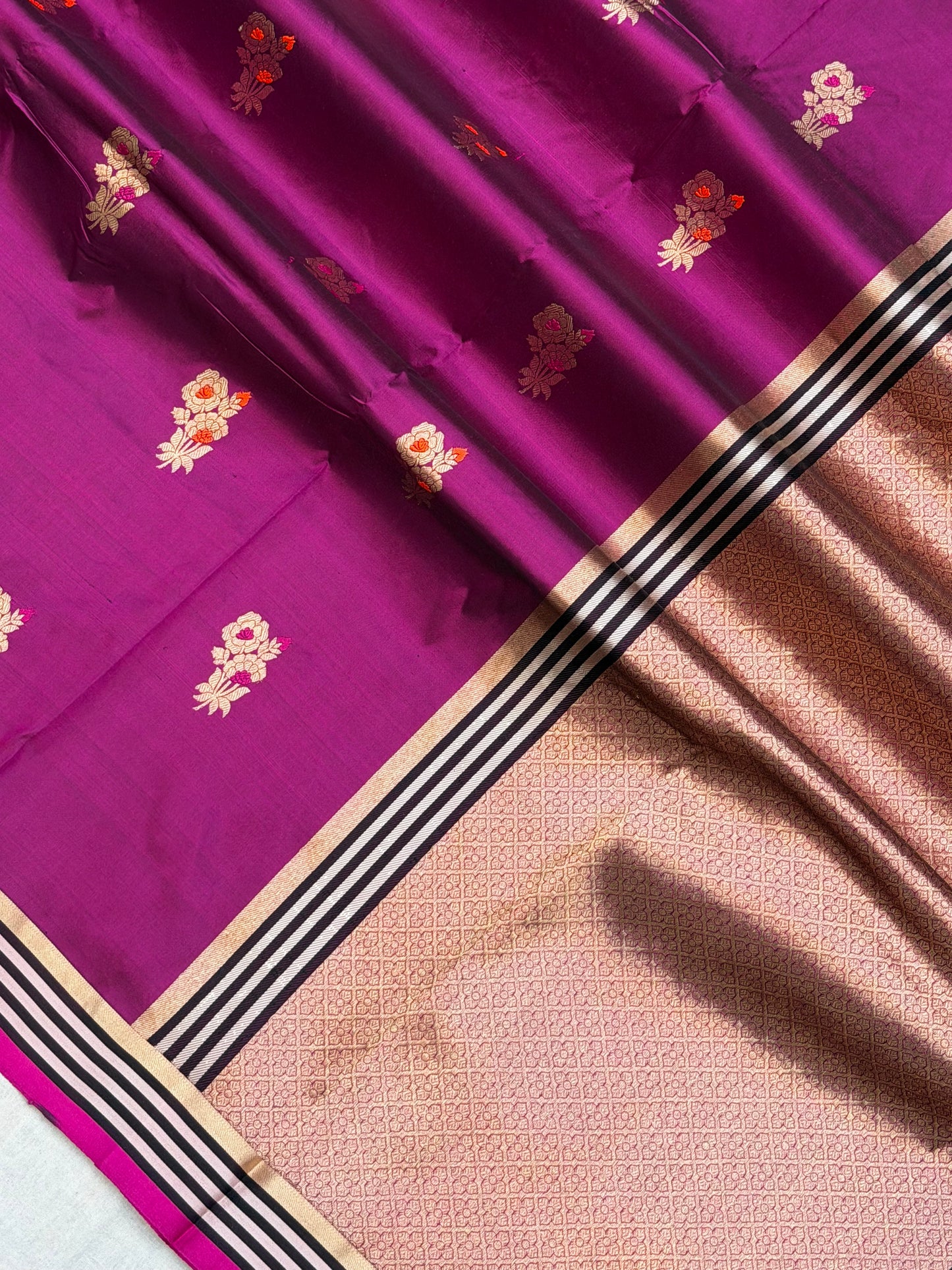Pure Katan Silk Banarasi Handloom Saree - All over Kadua Buta