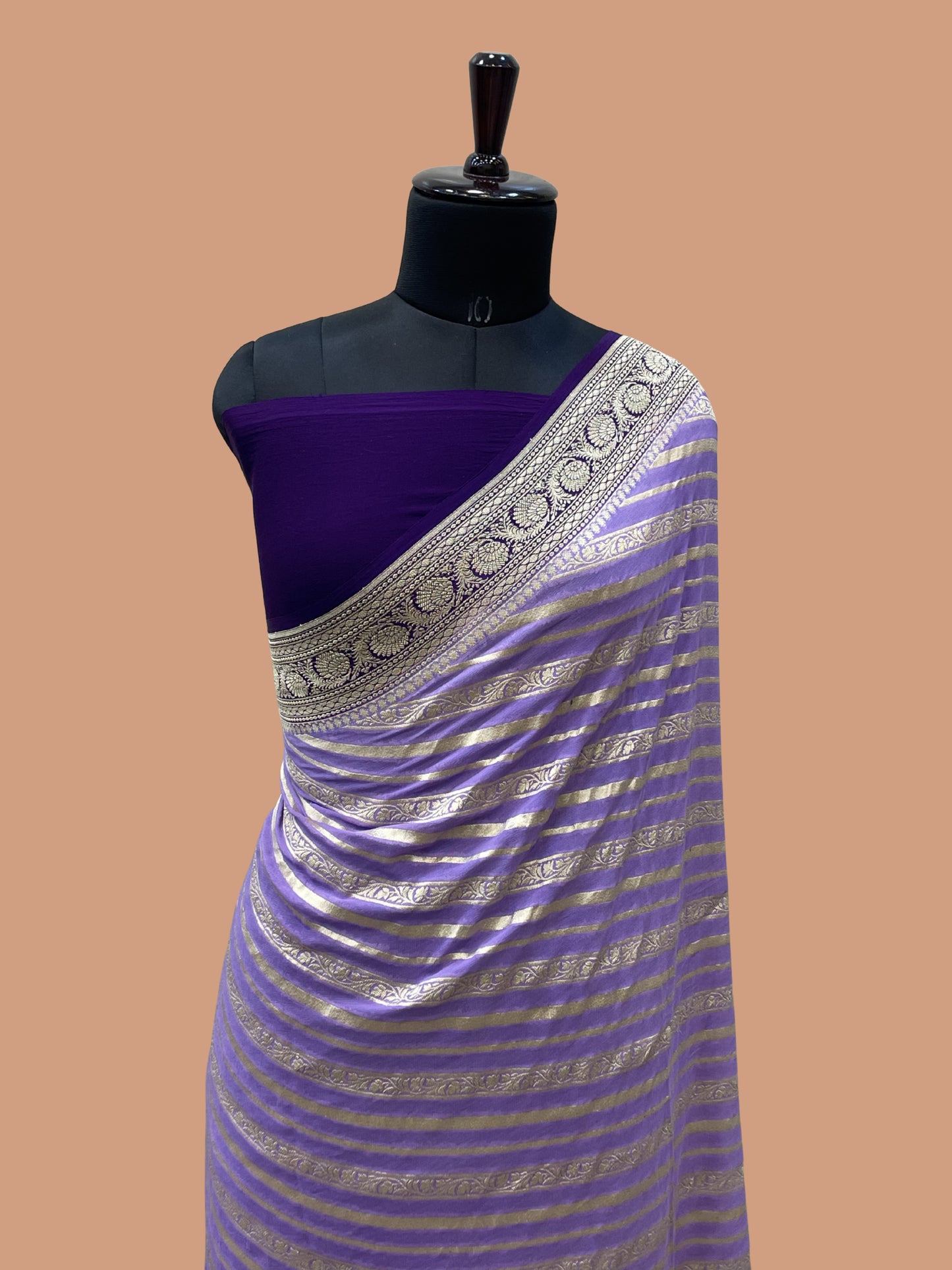 Lovendor Color Khaddi Georgette Banarasi Saree - All Over  Water Zari work with Contrast Blouse