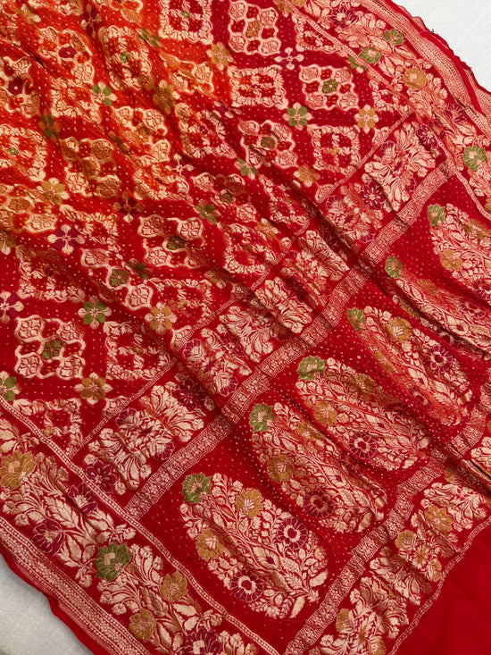 Pure Georgette Banarasi Bandhej Handloom Saree - Meenakari