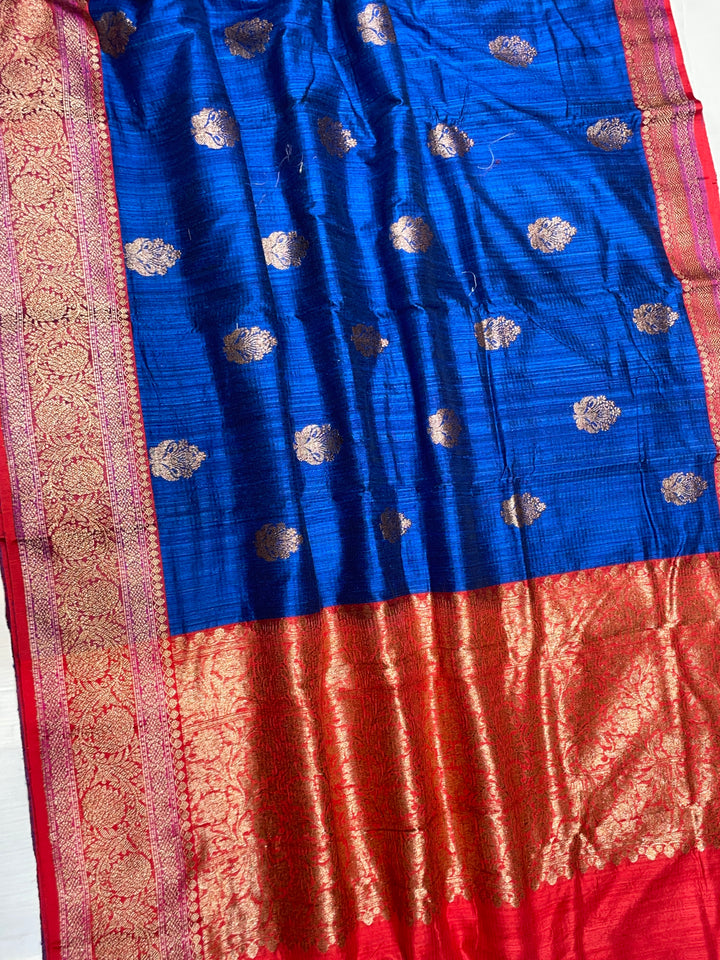 Pure Dupion Tusser Silk Handloom Banarasi Saree