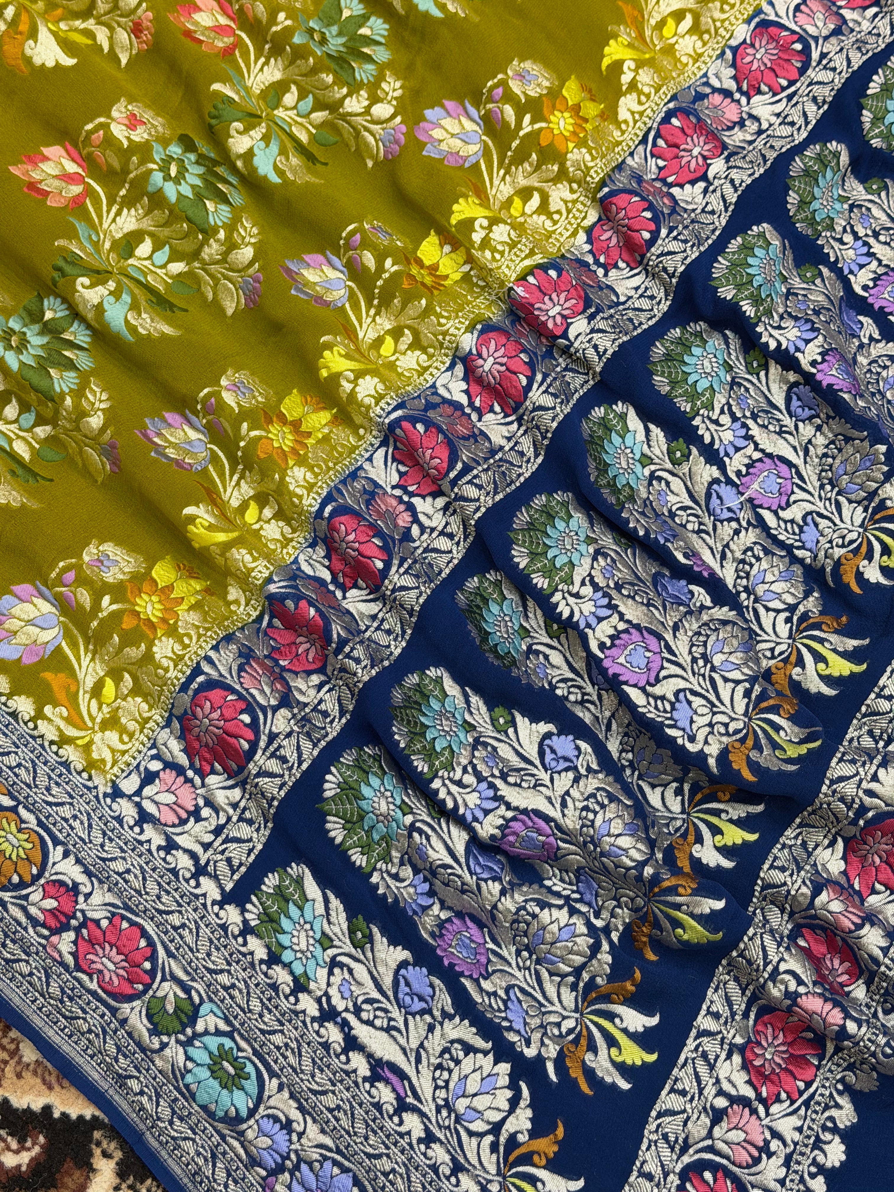 Mehandi Color Khaddi Georgette Banarasi Saree