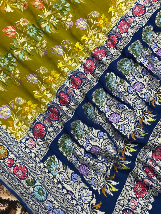 Mehandi Color Khaddi Georgette Banarasi Saree