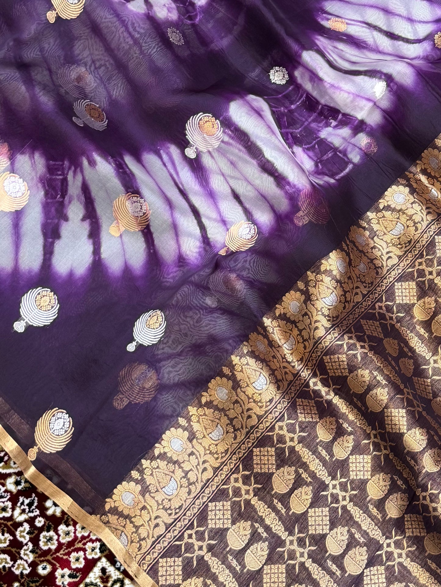 Dark Purple Color Pure Organza Handloom Banarasi Saree with Japanese Shibori Dye