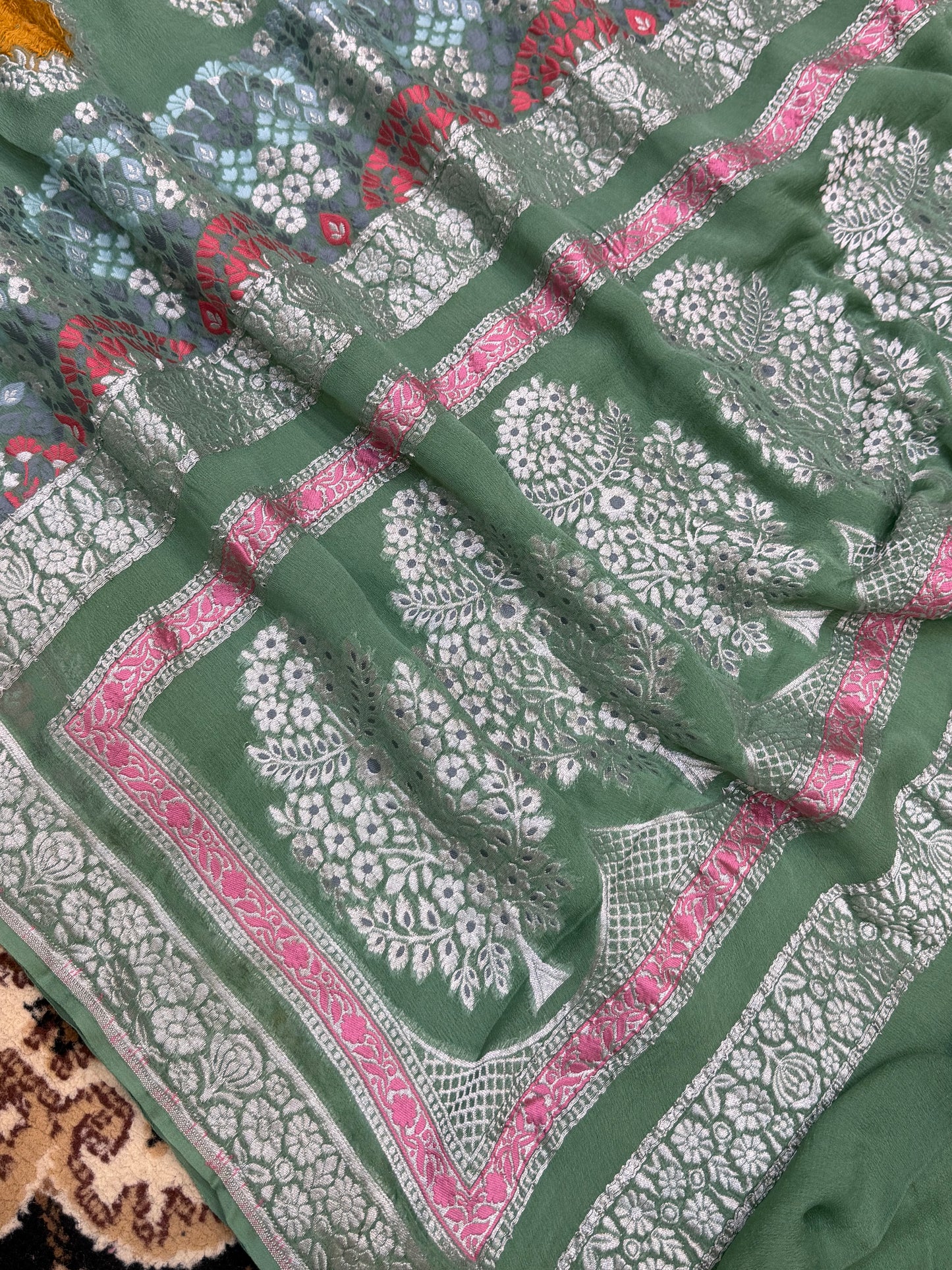 Sea Green Color Khaddi Georgette Banarasi Saree - All Over Buta Work wit Meenakari