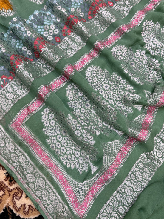 Sea Green Color Khaddi Georgette Banarasi Saree - All Over Buta Work wit Meenakari