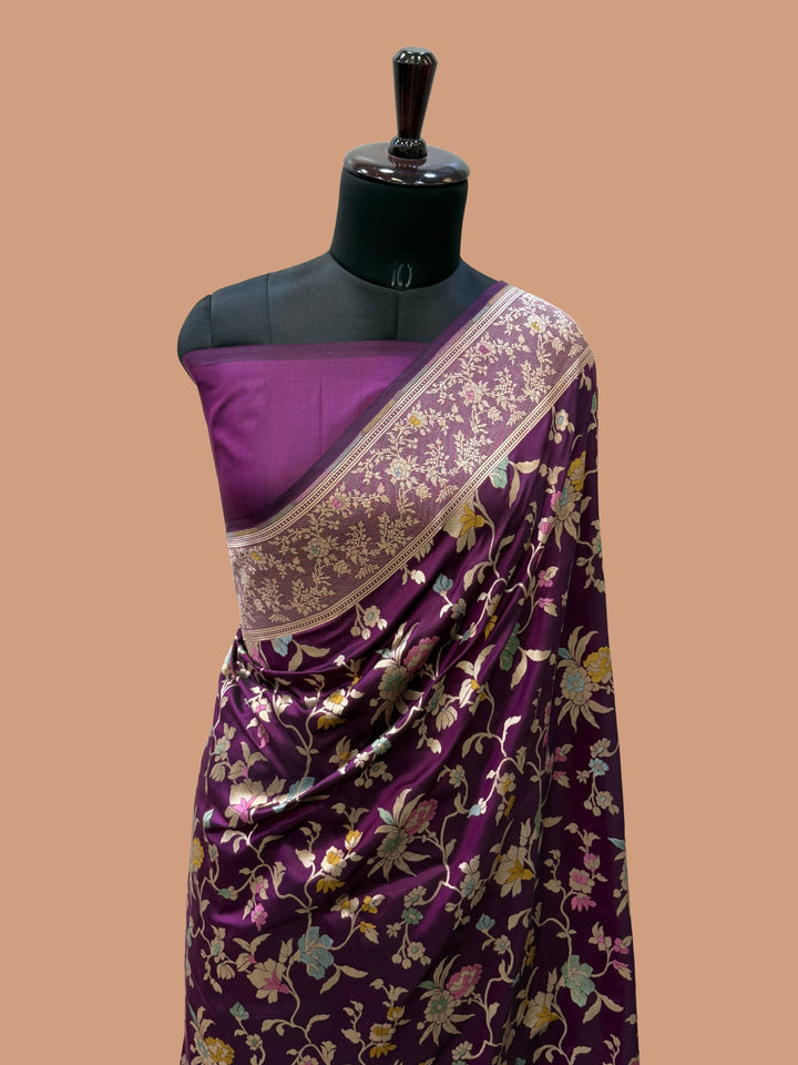 Magenta Color Pure Katan Katan Silk Handloom Banarasi Saree - All Over Jaal Work with Meenakari