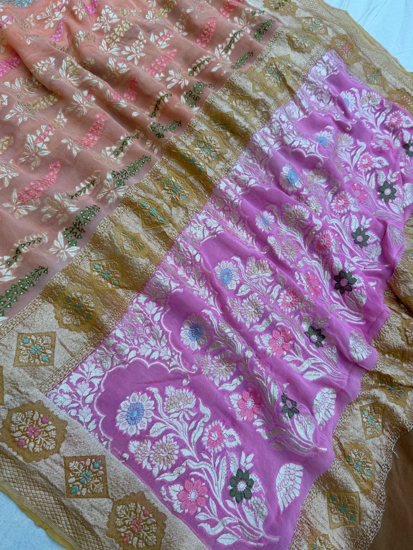 Khaddi Georgette Handloom Banarasi Saree - Gold Zari